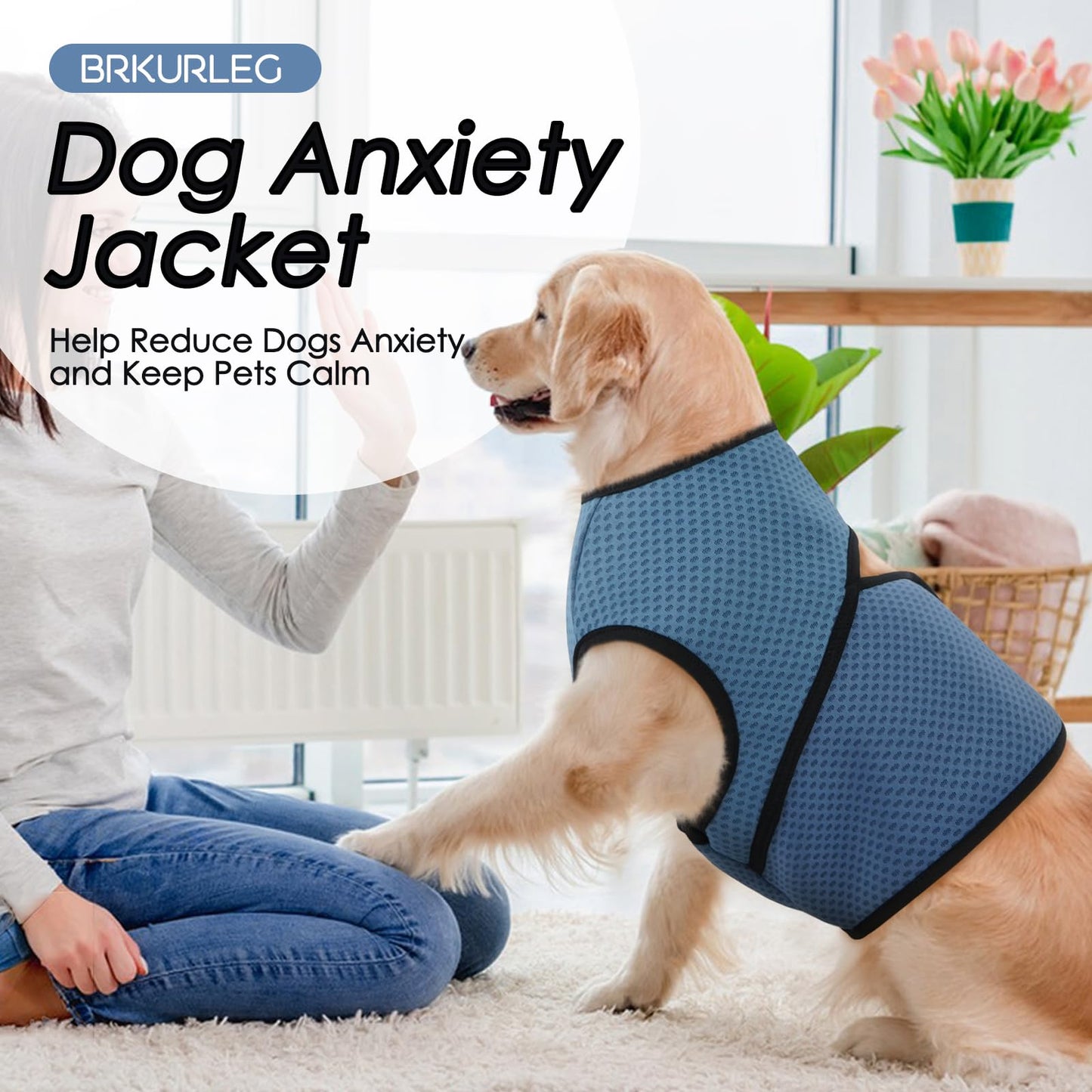 BRKURLEG Dog Anxiety Shirt, Adjustable Anxiety Vest Jacket for Small Medium Large Dogs,Dog Calming Shirt for Thunderstorms, Fireworks, Training & Separation Relief, Lakeblue, XXXL