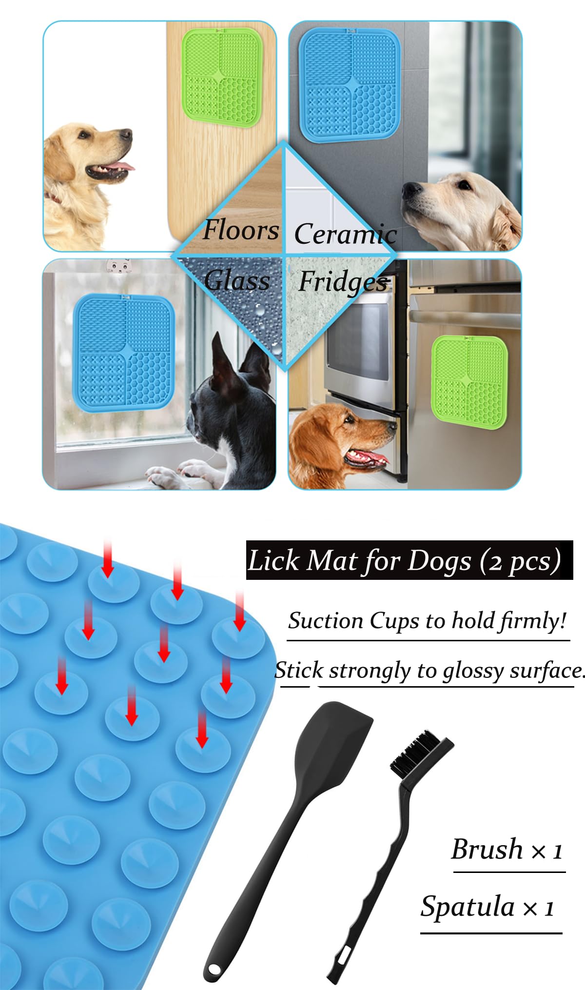 2pcs Dog Lick Mat, Slow Feeder Dog Bowls Insert and Puzzle Toys, Large Lick Mat with Suction Cups Slow Feeder Insert