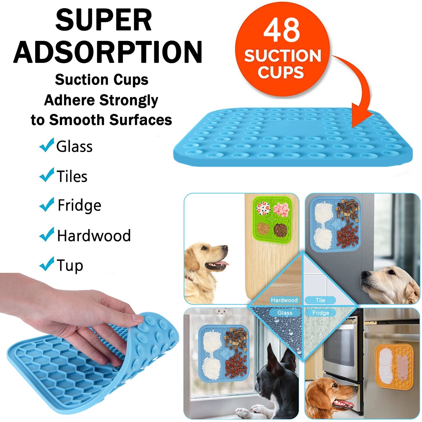 Dog Lick Mat, 3 Pcs Lick Mat for Dogs with Suction Cups for Anxiety, Peanut Butter Dog Licking Mat Slow Feeder Dispensing Treater Lick Pad for Dogs Cats Bathing Grooming