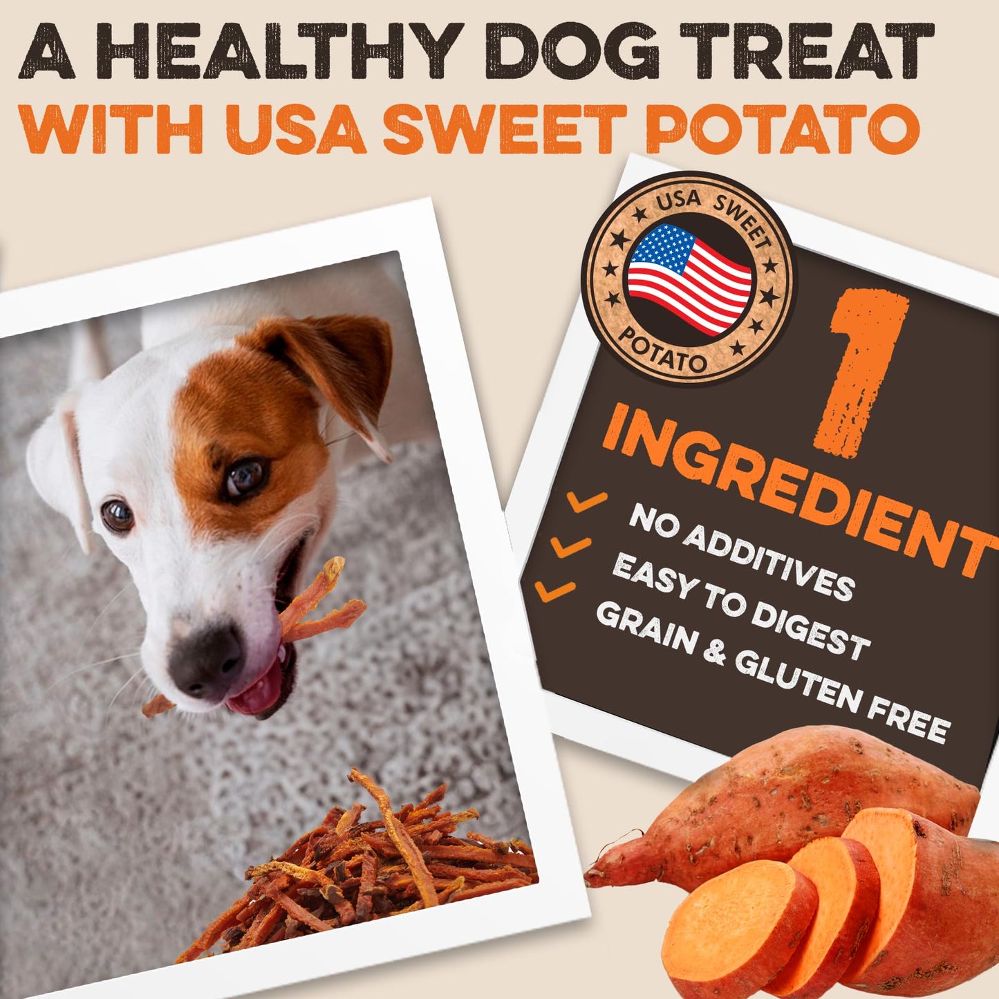 BRUTUS & BARNABY Sweet Potato Dog Treats- No Additive Dehydrated Sweet Potato Fries, Grain Free, Gluten Free and No Preservatives Added (5lb)