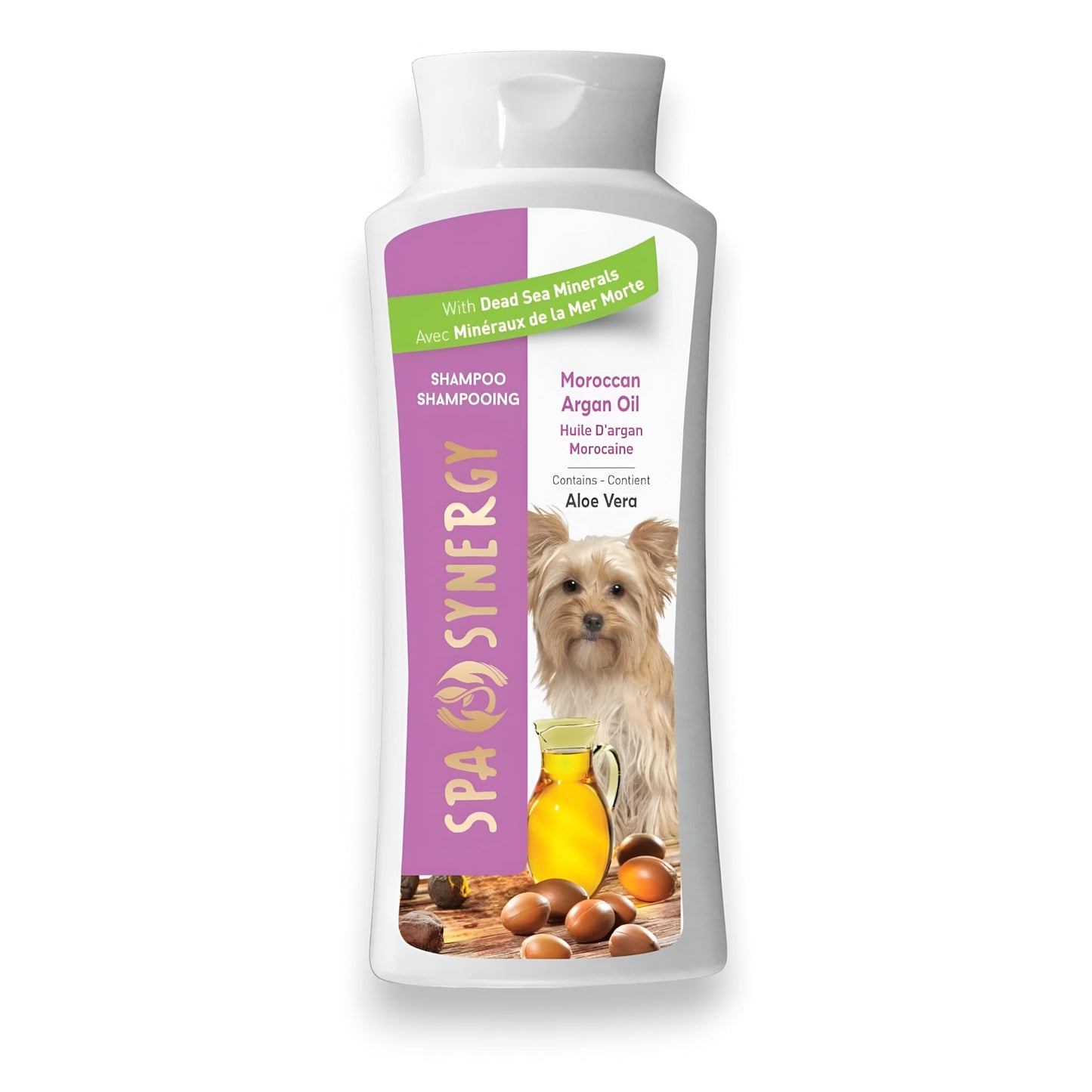 Spa Synergy Pet Dog Shampoo Natural Dead Sea Mineral Rich, Aloe Vera & Vitamin-E, Soothing Anti-itching, Soften, Moisturizing - Moroccan Argan Oil - (1) Bottle 16.5 FL OZ