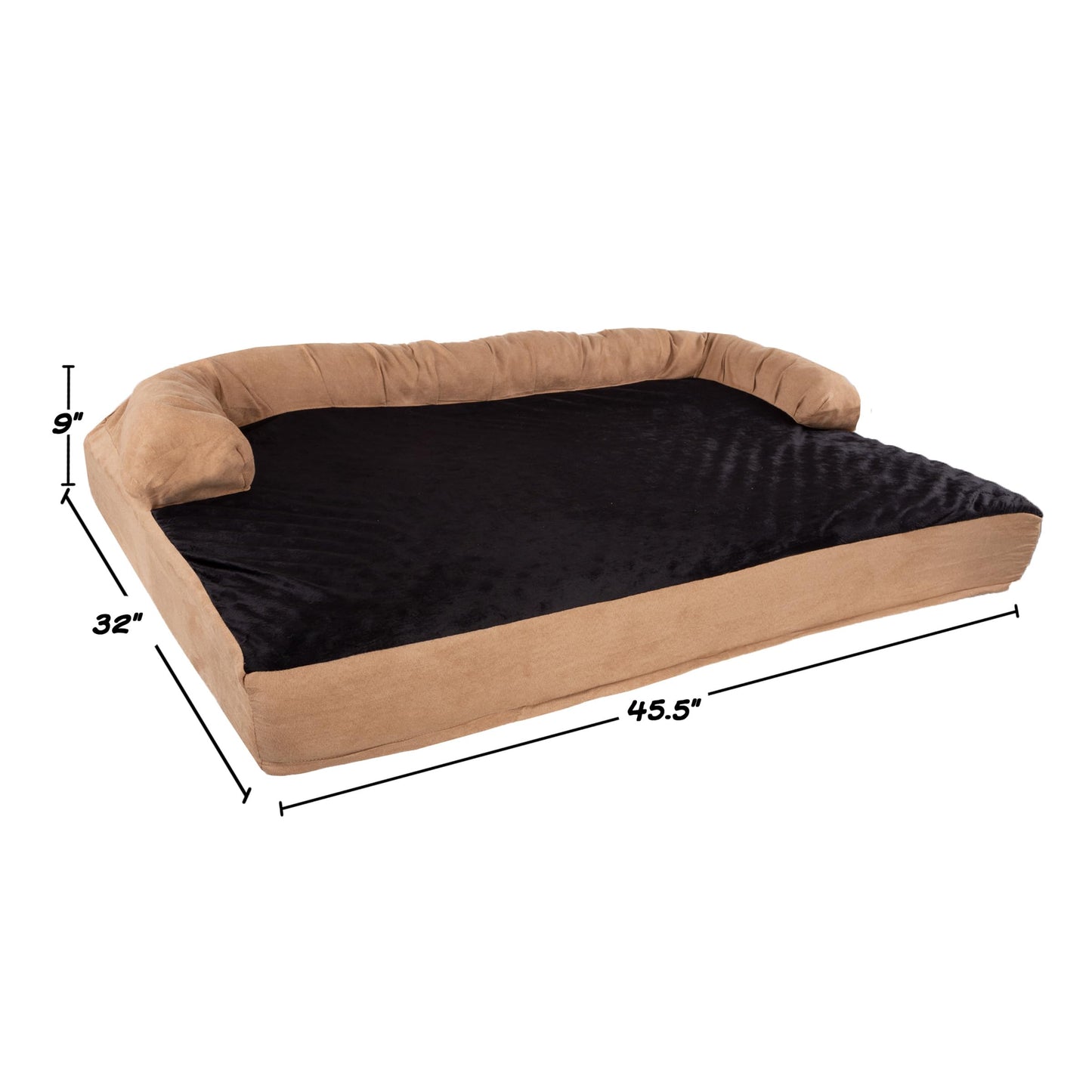 PETMAKER Extra-Large Dog Bed – 45.5 x 32 Pet Bed - 3-Layer Orthopedic Dog Sofa with Cooling Gel, Memory Foam and Neck Bolster (Tan/Black), XL