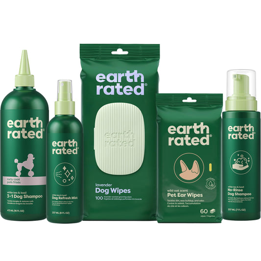Earth Rated Curly Coat Essentials - Dog Shampoo, Grooming Wipes, Refresh Mist, Ear Wipes & No-Rinse Shampoo