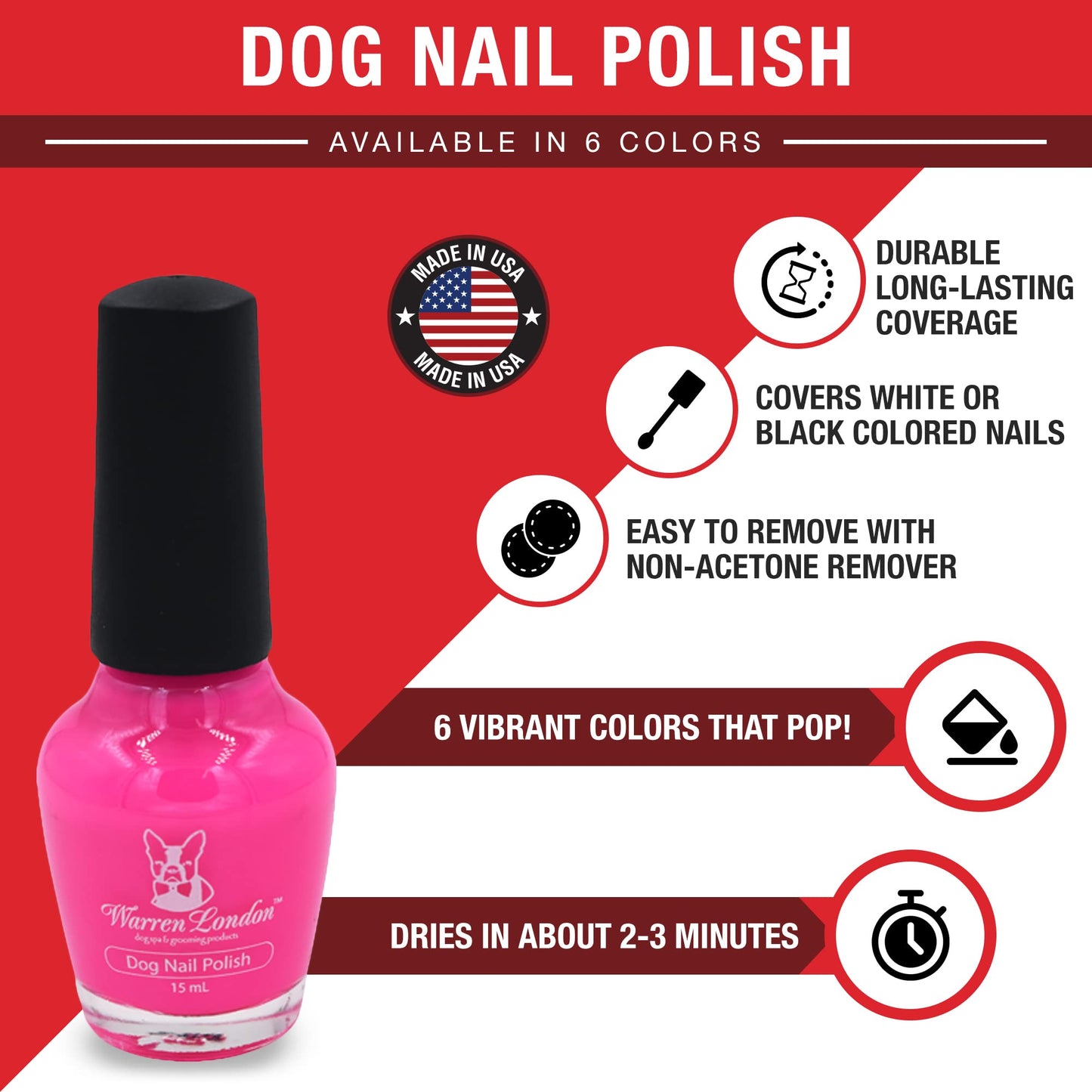 Warren London - Dog Nail Polish in A Bottle - for Premium Coverage and Color - All 6 Colors