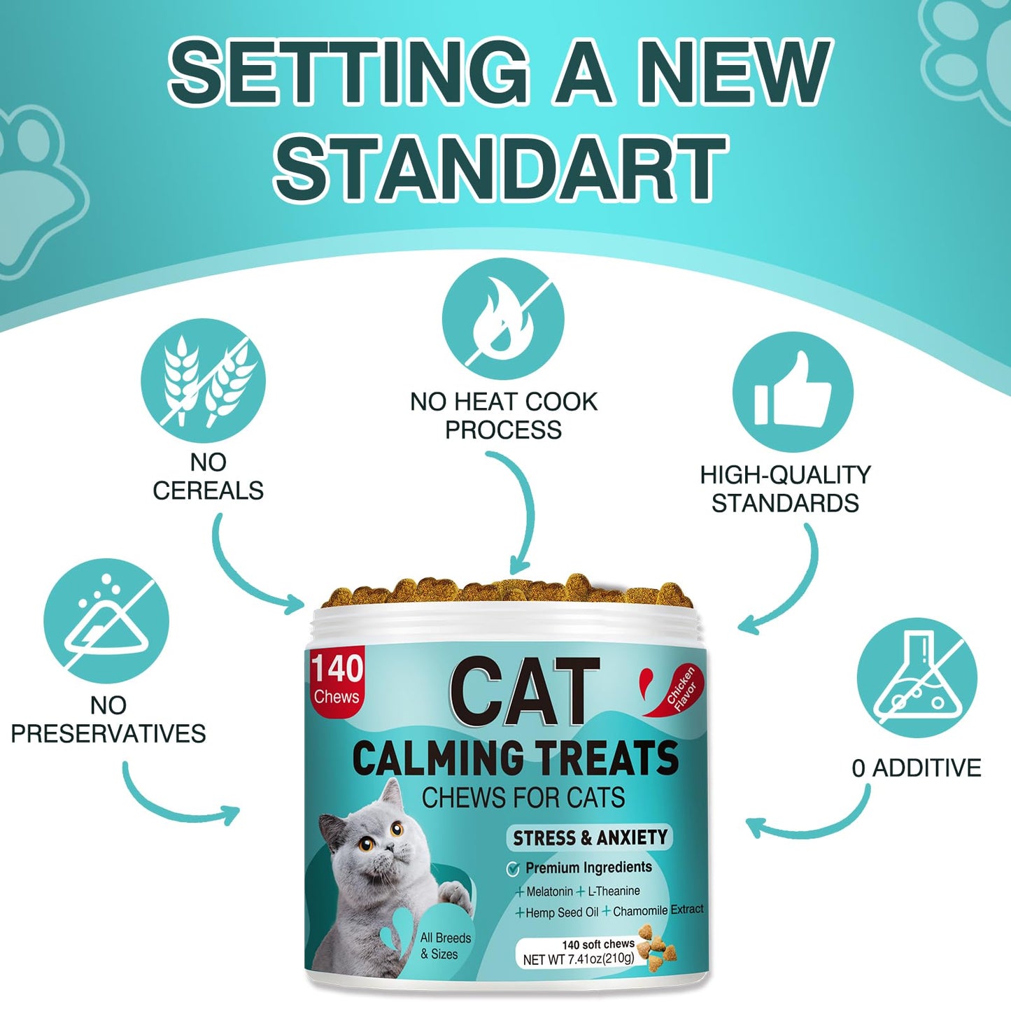 MNQAXZ Cat Calming Treats, 140 Soft Chews to Relieve Anxiety, Stress & Prevent Bites, Perfect for Travel & Veterinary Visits, Soothing Calming Care for Indoor Cats Chicken Flavor 7.41 OZ