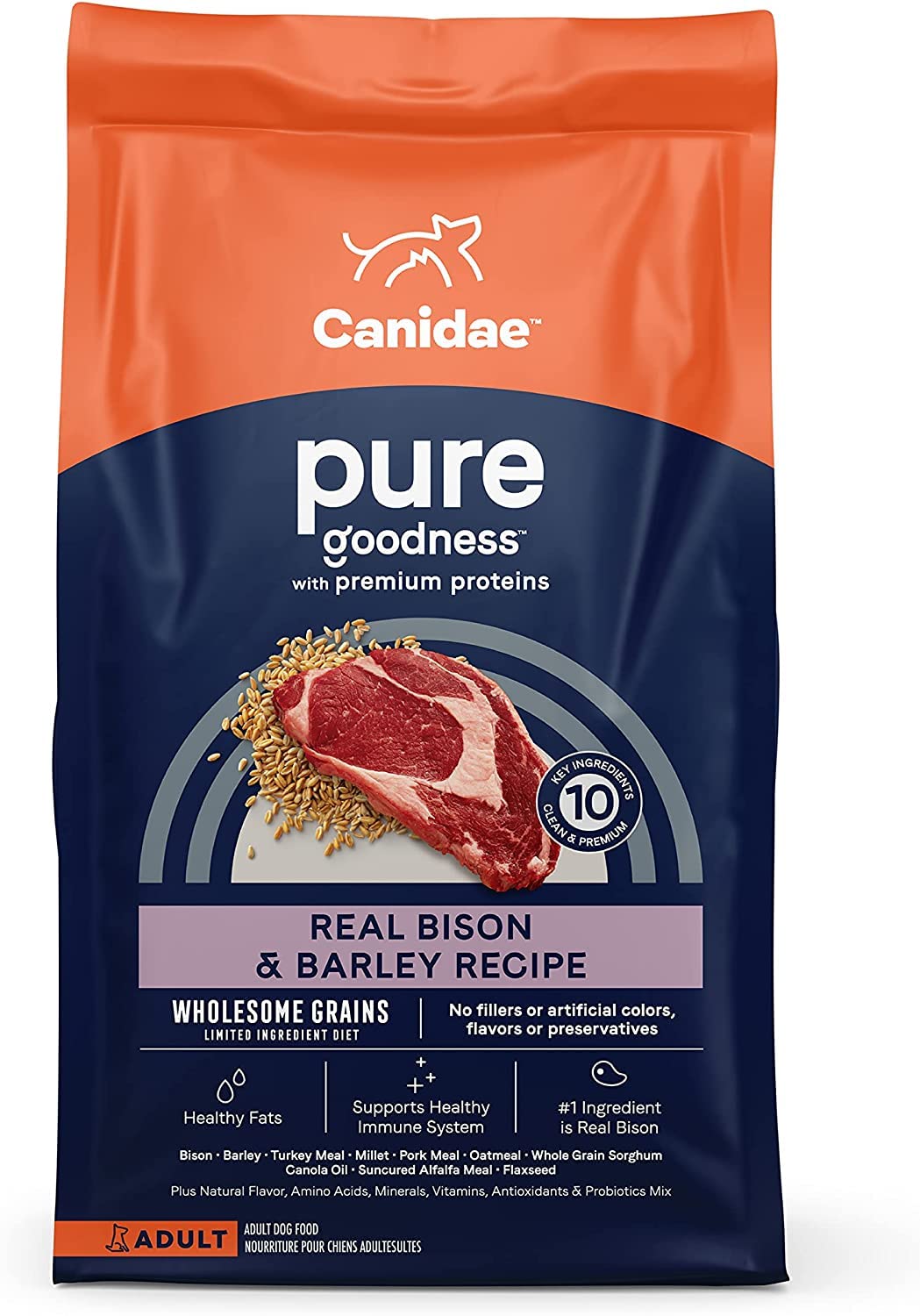 CANIDAE Pure Limited Ingredient Premium Adult Dry Dog Food, Real Bison & Barley Recipe, 4 lbs, with Wholesome Grains