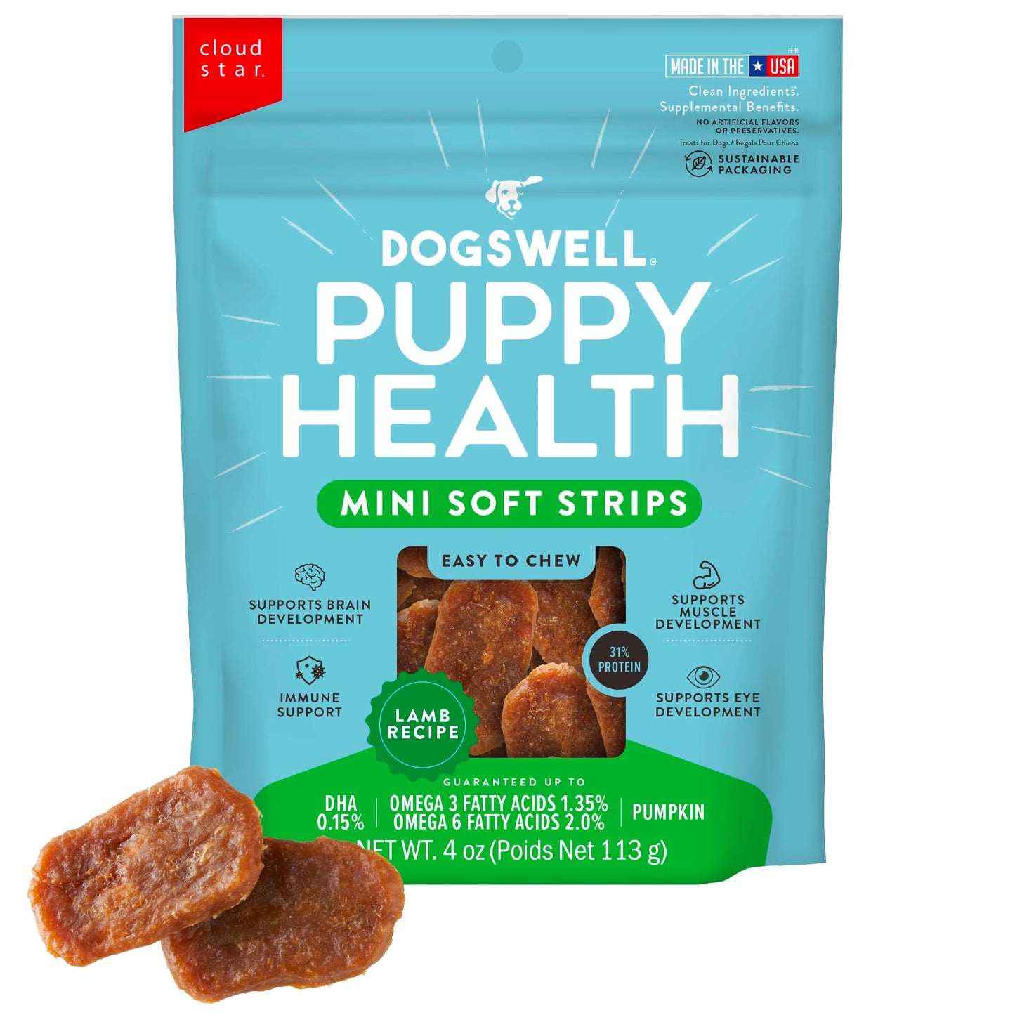 Dogswell Lifestage Puppy Treats Mini Soft Strips Lamb, 4 oz Bag