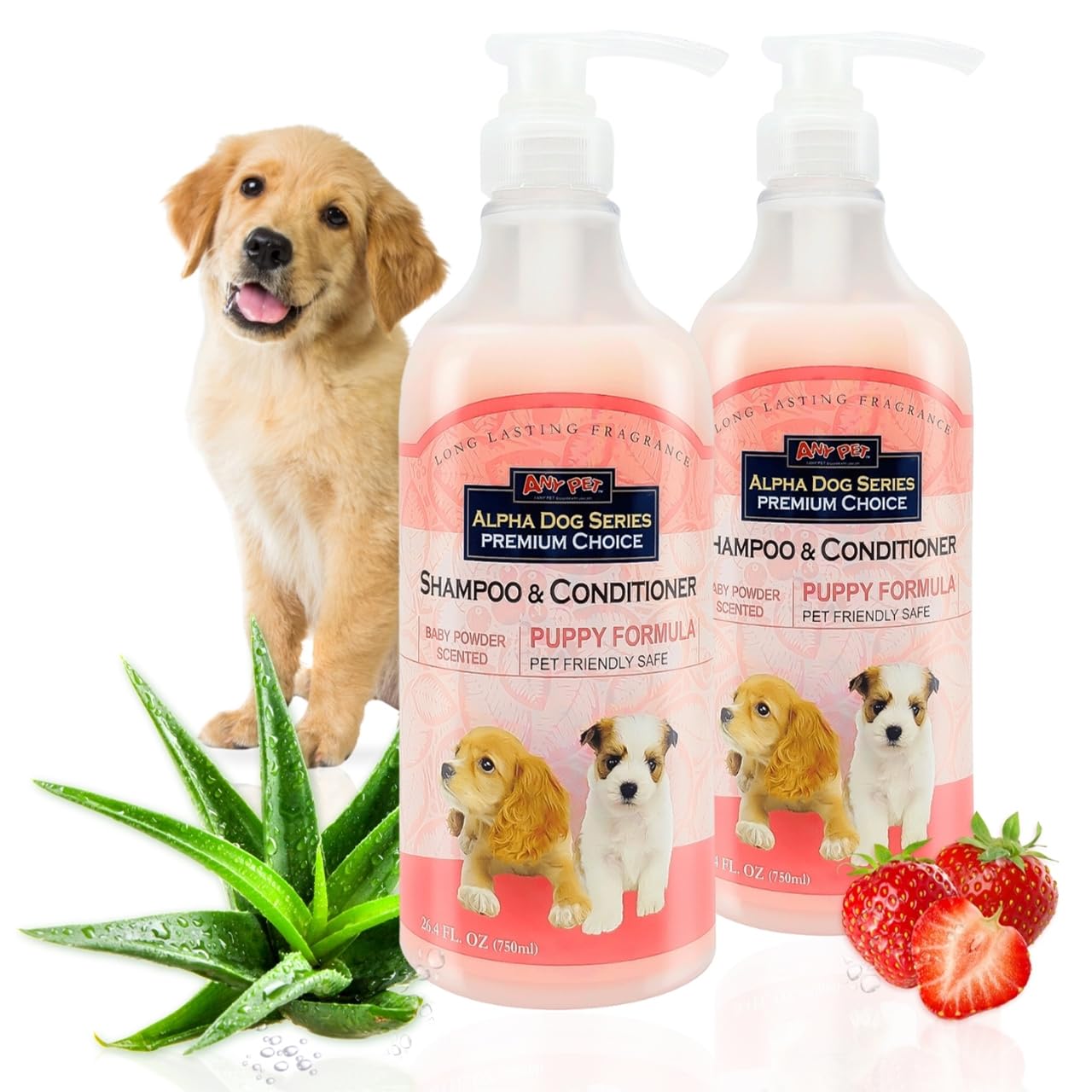 Alpha Dog Series Natural Puppy Shampoo and Conditioner Tear Free with Aloe Vera, pH-Balanced Shampoo for Puppies, Tearless Dog Shampoo and Conditioner, Puppy Wash Sensitive Skin 26.4 Oz (Pack of 2)