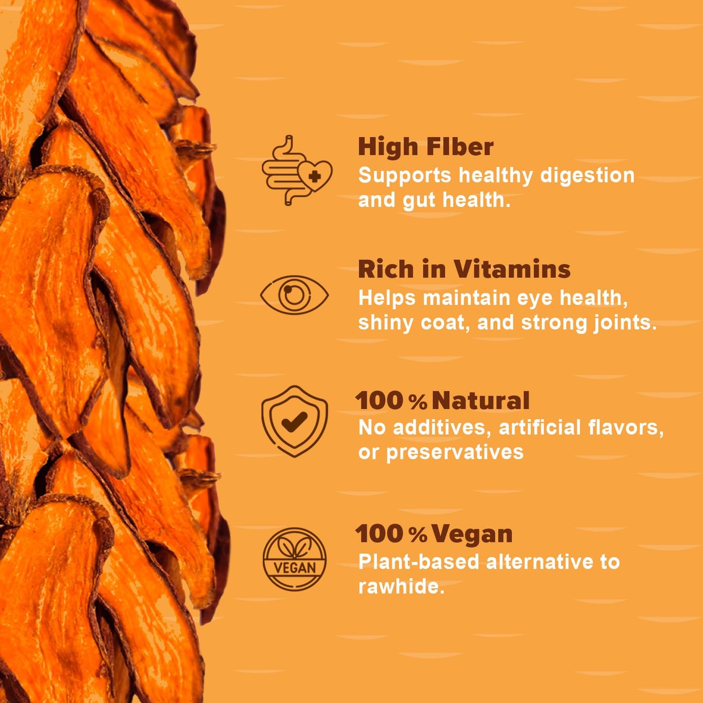 Sweet Potato Chews for Dogs- 100% All-Natural Single Ingredient Dog Treats- Crispy & Crunchy, Hypoallergenic, Grain Free, Easy to Digest, Perfect for Dogs of All Breeds and Sizes, 8 oz