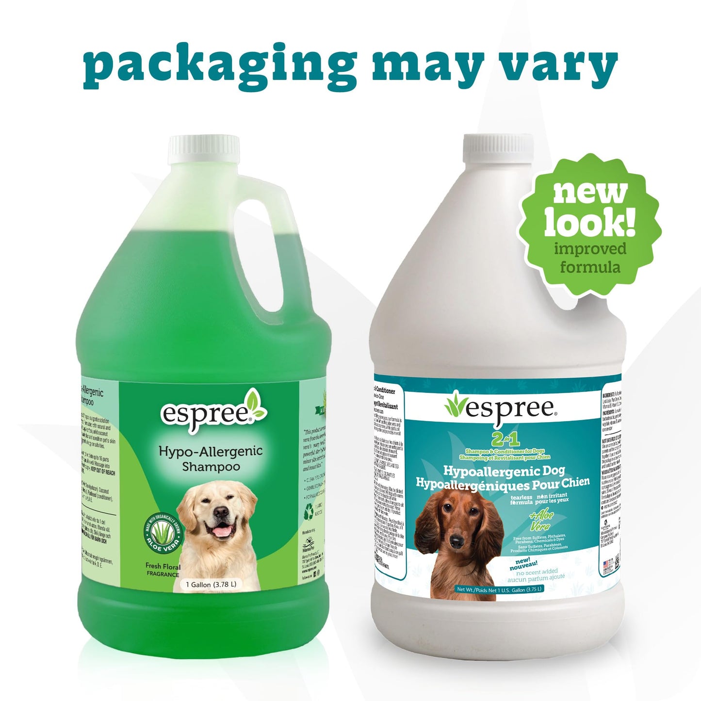 Espree Hypoallergenic Dog Shampoo & Conditioner, Tearless Formula with Aloe Vera, Sulfate-Free, Paraben-Free, Harsh Chemical and Dye-Free, Safe for Sensitive Skin, Gallon