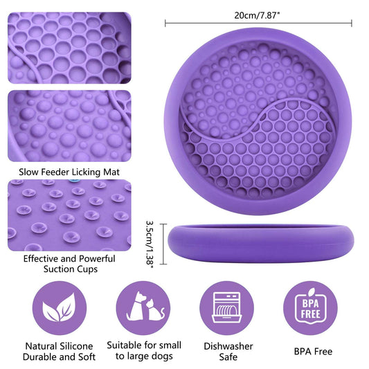 ZOURYNUA Dog Lick Bowl, Non-Slip Dog Slow Feeder Licking Mat Treat Dispenser, Interactive and Enrichment Toys, Boredom & Anxiety Reducer, BPA Free Silicone (Purple, Large)