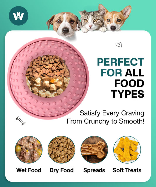 Whiskers & Wags Lick Bowl for Dogs & Cats | 3-in-1 Interactive Cat Slow Feeder Bowl & Licking Mat | XL Suction Cup for Stability | Silicone Vessel with Airtight Lid | Engaging Mealtime Solution