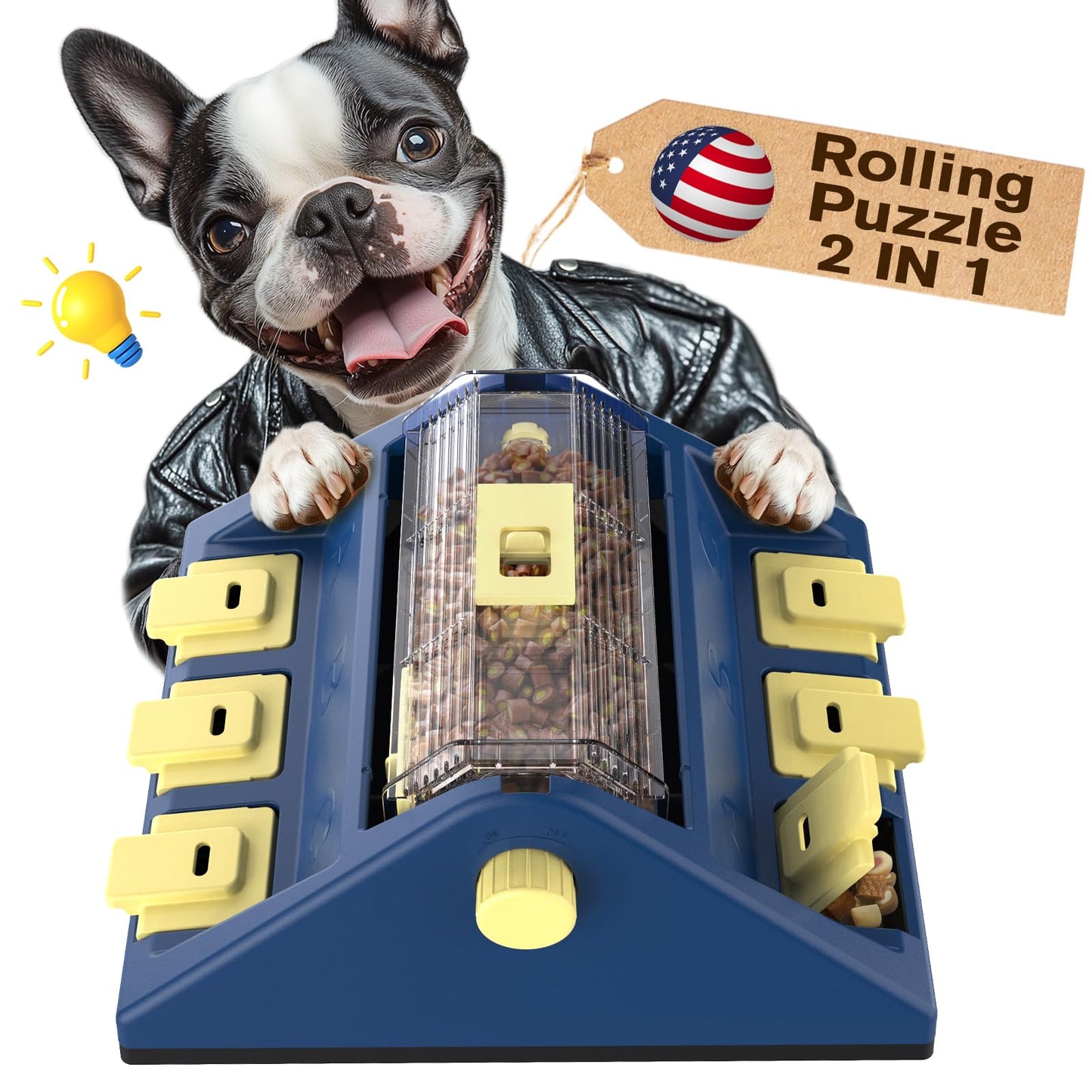 KADTC Paw-Activated Rolling Puzzle Game Toy Level 2 in 1 Puppy Treat Toys Large Capacity Slow Feeder Adjustable Interactive Food Dispenser for Small/Medium Dogs Brain Mental Stimulation Healthy Eating