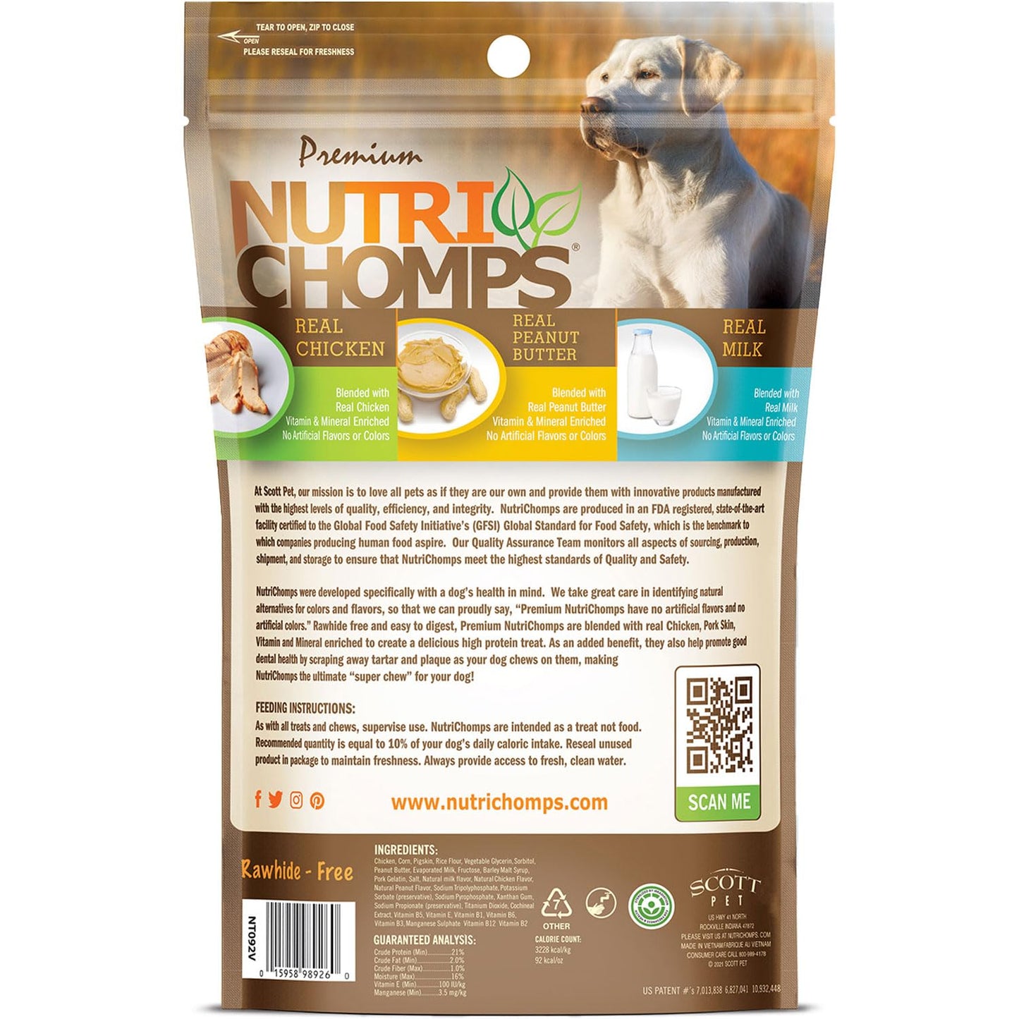 NutriChomps Dog Chews, 5-inch Twists, Easy to Digest, Rawhide-Free Dog Treats, 12 Count, Real Chicken, Peanut Butter and Milk flavors