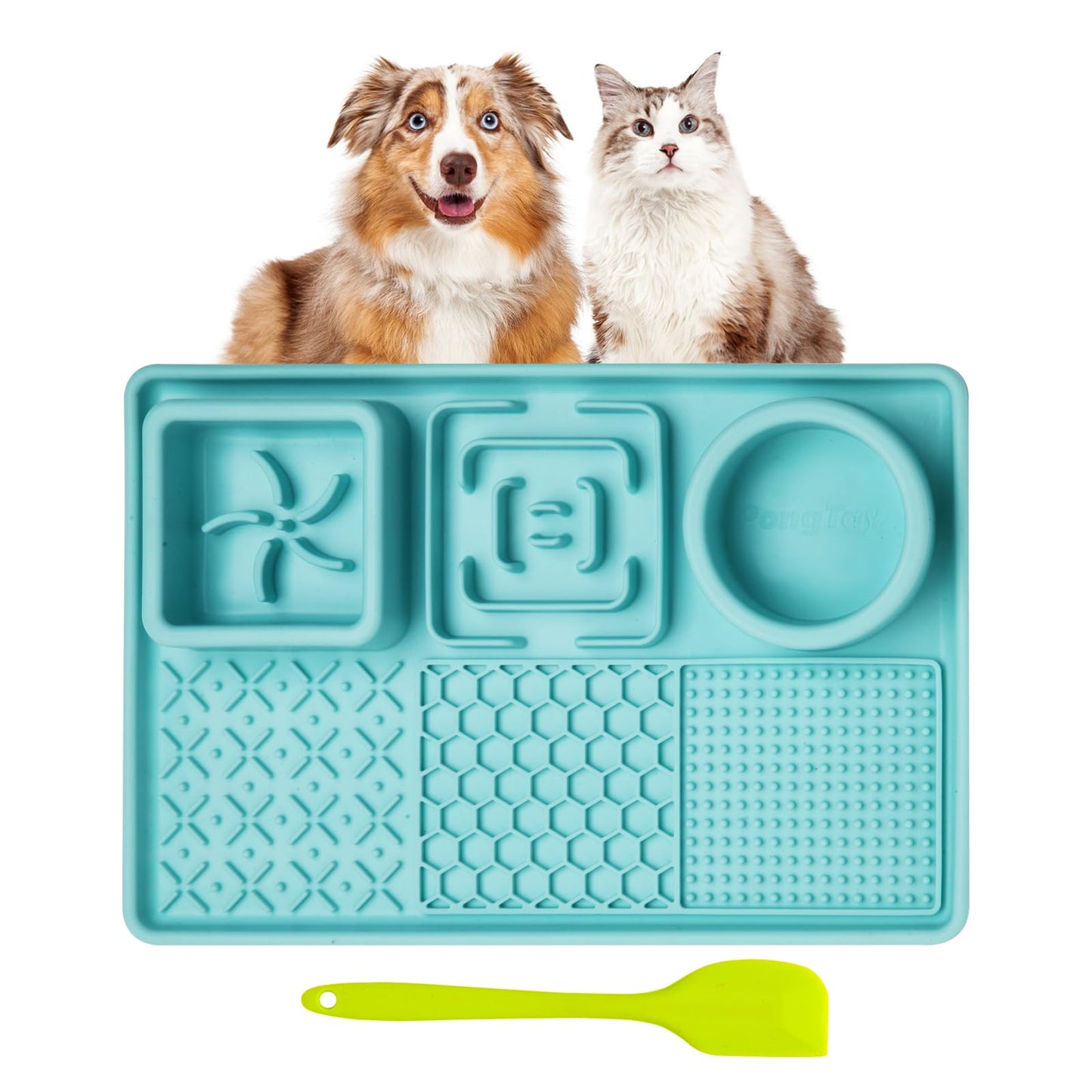 Lick Mat for Dogs, Dog Cat Licking Pad Mats for Butter Yogurt Peanut Frozen Food, Dog Slow Feeder Puzzle Bowl, Silicone Anti-Slip Pets Treats Feeding Mat for Large Dog/Puppy,(Green, 11.9"x7.9")