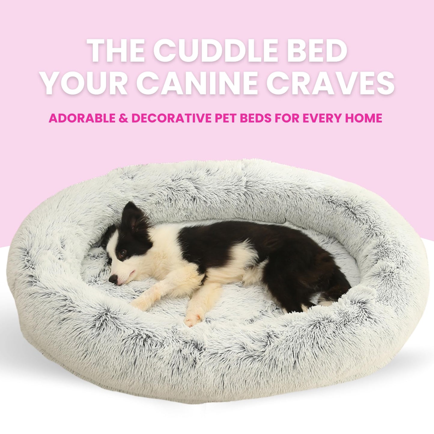 Ultra Soft Calming Faux Fur Dog Bed with Memory Foam Bolster and Egg Crate Foam Base (35.4 x 25.6 x 7.9)