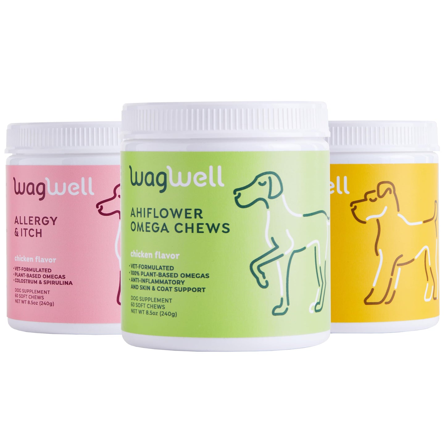WagWell Ahiflower Omega Oil Dog Chews, Allergy and Itch Chews & Calming Chews Bundle - Coat, Hip and Joint Supplement for Dogs - Itch and Anxiety Relief
