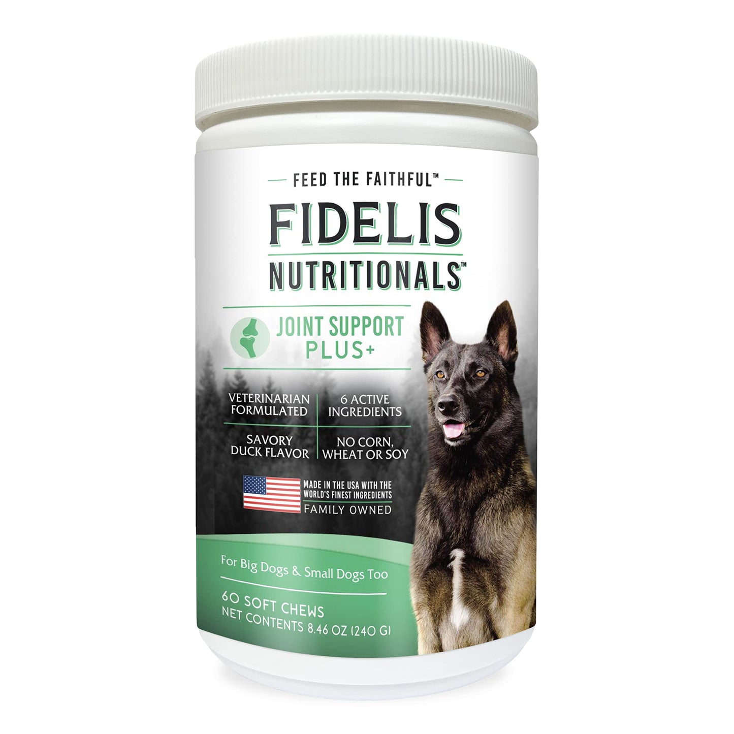 FIDELIS Joint Support Plus+ Hip & Joint Supplement for Dogs, Glucosamine for Dogs, Chondroitin Dog Treats, Vitamin C, Omega Fatty Acid, MSM, Adult, Big & Small, Made in USA, Duck Flavor, 60 Soft Chews