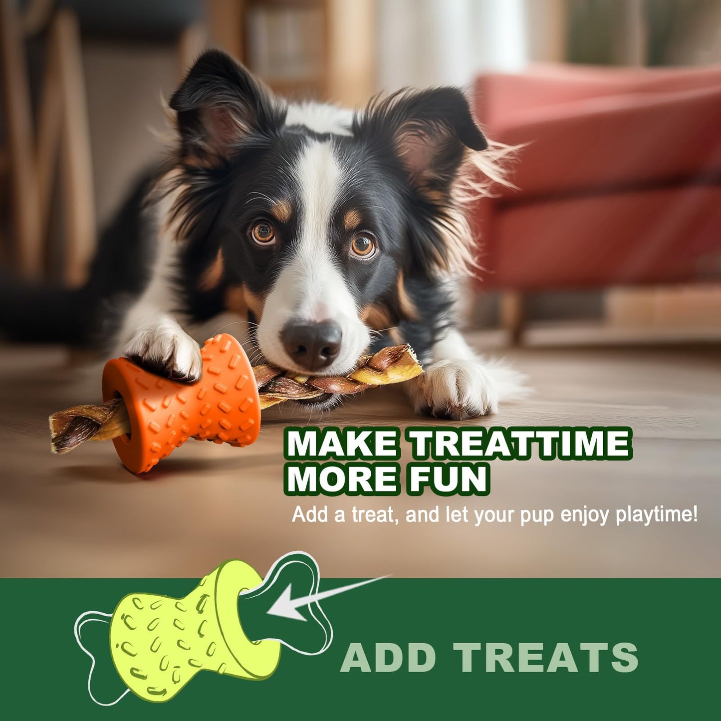 Doudele Puppy Toys, Toys for Small Dogs, Dog Treat Toy for Traning, Interactive Toy, Dog Treat Dispenser Toy,Natural Rubber Dumbbell Shaped(Orange)
