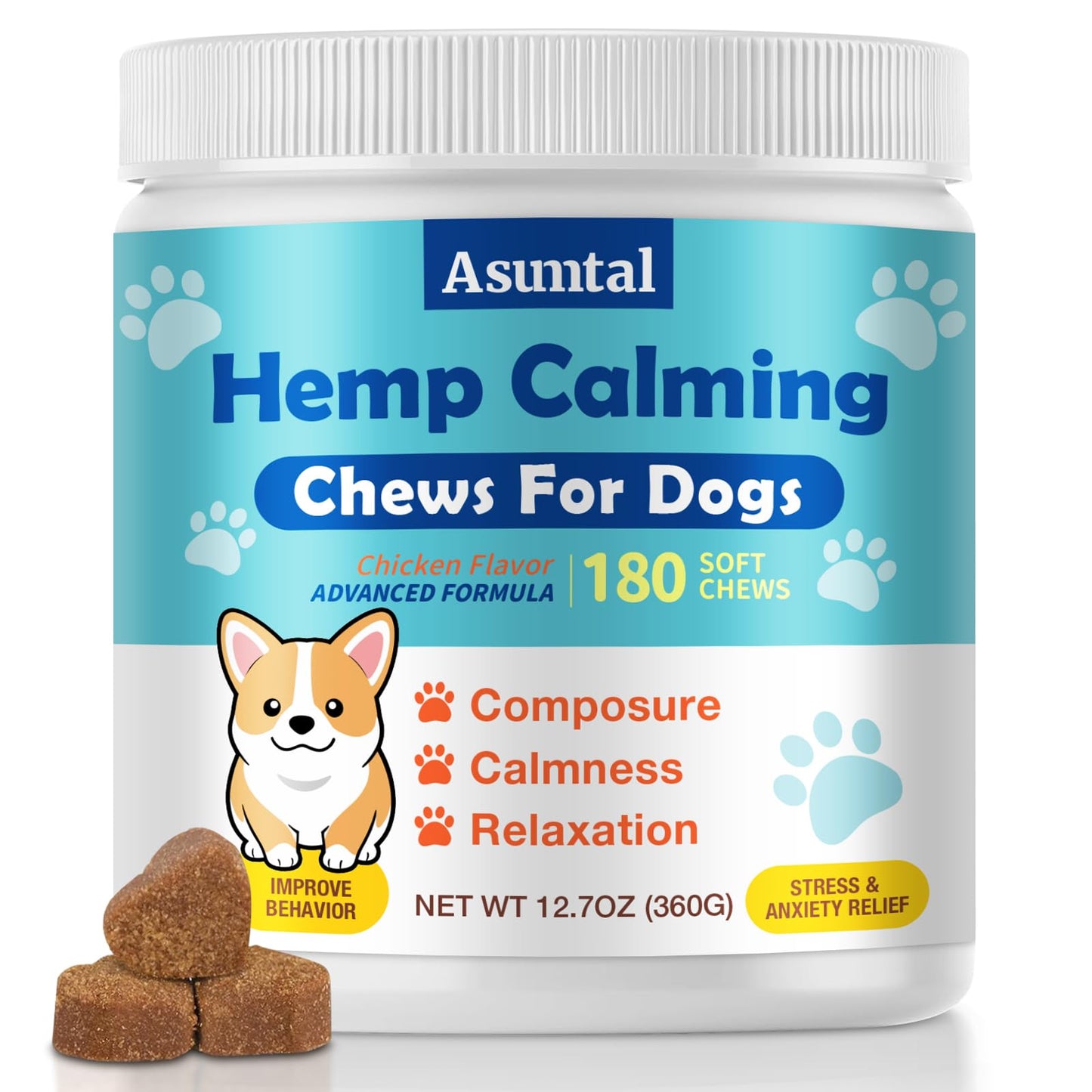 Calming Chews for Dogs - Advanced Hemp Dog Calming Chews - Anxiety Relief Treats - Dog Supplement for Barking, Vet Visits, Stress, Separation, Fireworks, Joint and Hip Health Support 180 Soft Chews