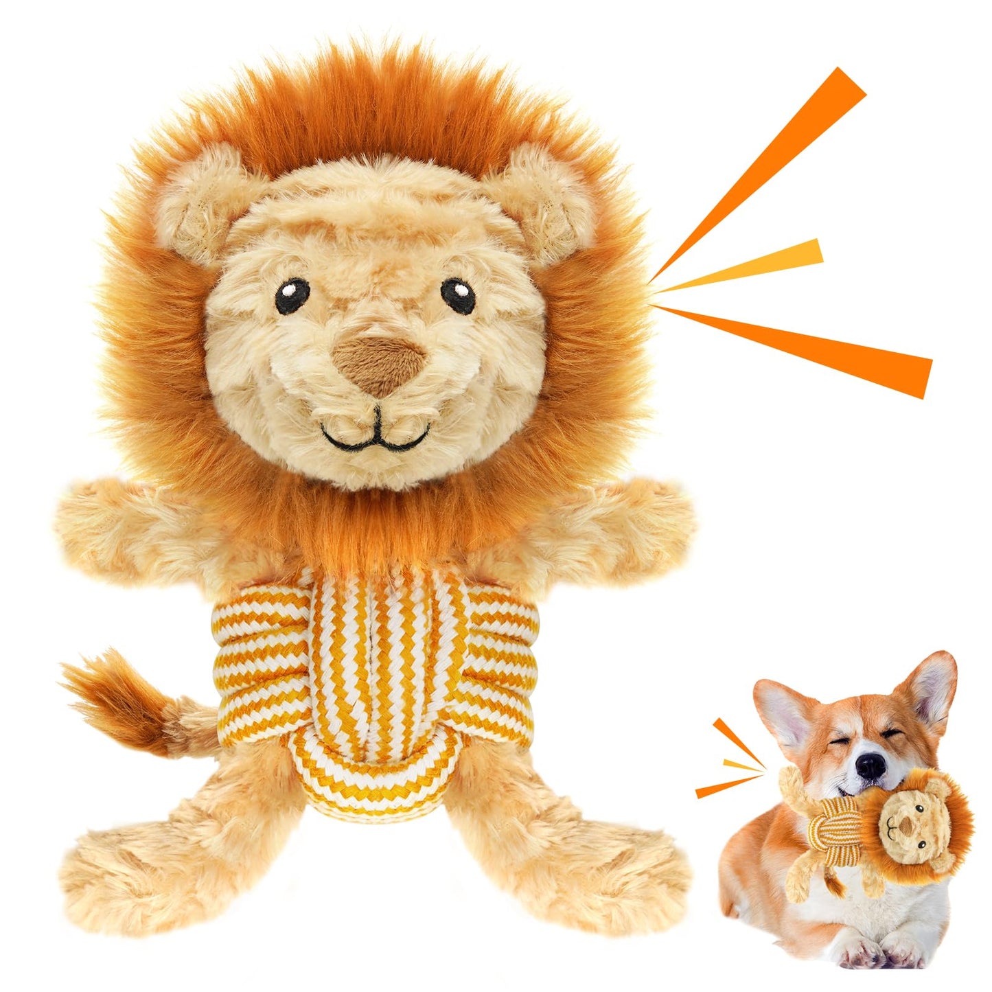 Lepawit Squeaky Dog Toys, Cute Lionet with Rope for Teething, Durable Dog Chew Toys for Small and Medium Dogs