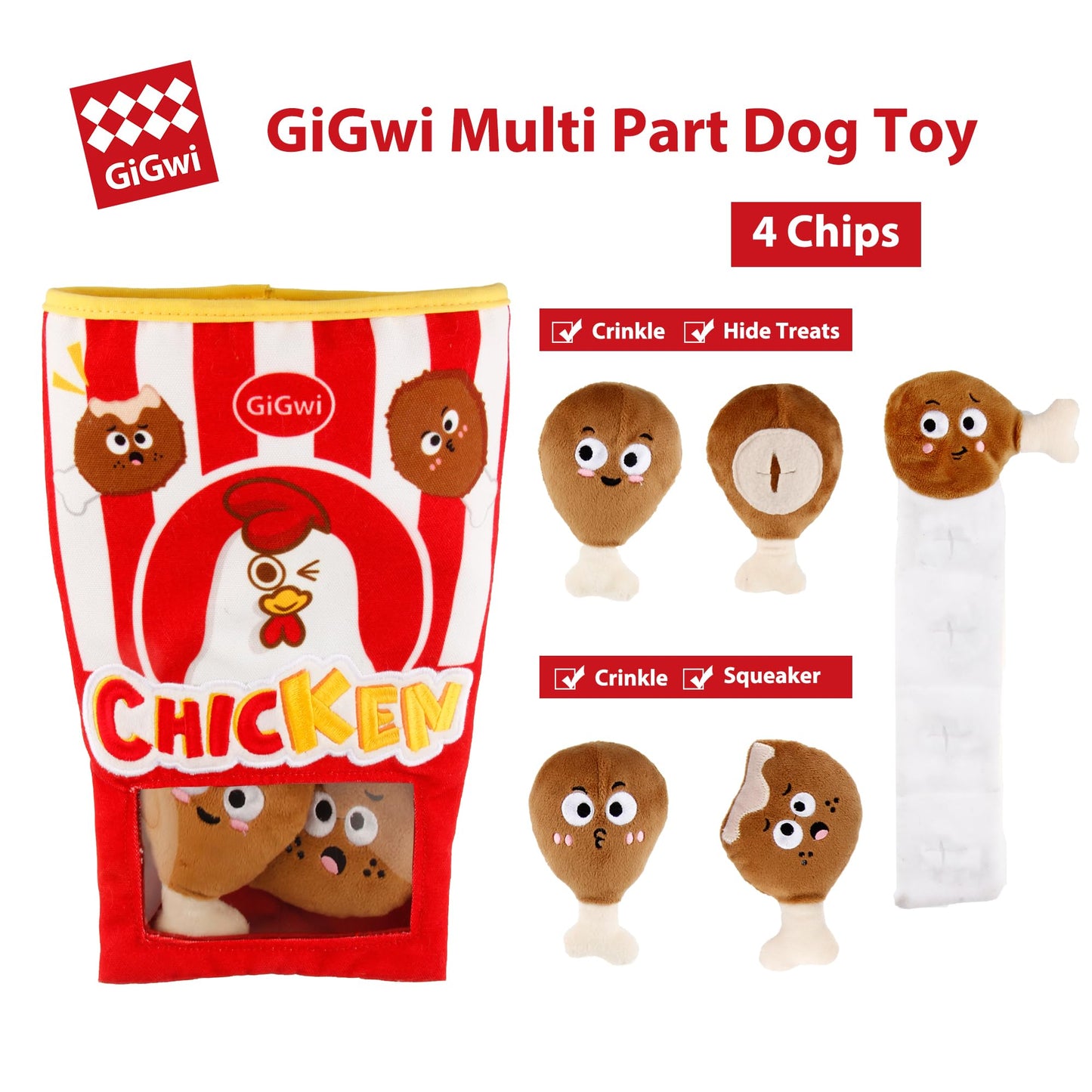 Gigwi Interactive Dog Puzzle Toys, Enrichment Snuffle Dog Toys for Boredom and Stimulating, 4 Packs Crinkle Dog Squeaky Toy for Small, Medium and Large Dogs
