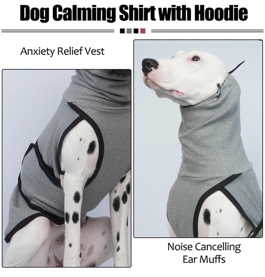 DENTRUN Dog Calming Vest Anxiety Relief Shirts with Ear Wraps, Soft Dog Hoodie Noise Cancelling Ear Muffs for Firwork, Comfort Winter Warm Sweater Turtleneck Cold Weather Cozy Coat for Small Dog