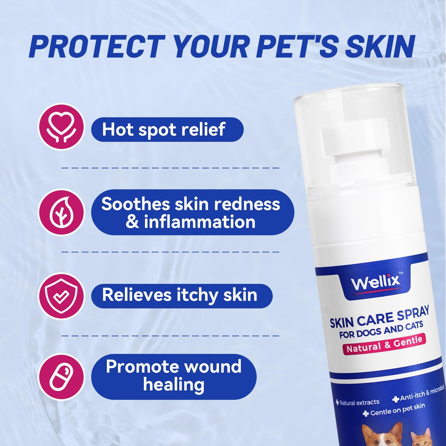 Wellix Hot Spot Treatment&Itch Relief Spray for Dogs&Cats - Wound Care&Dry Itchy Skin&Dermatitis for Dog Skin Care Spray - Pet Allergy Spray with Chamomile,100ml