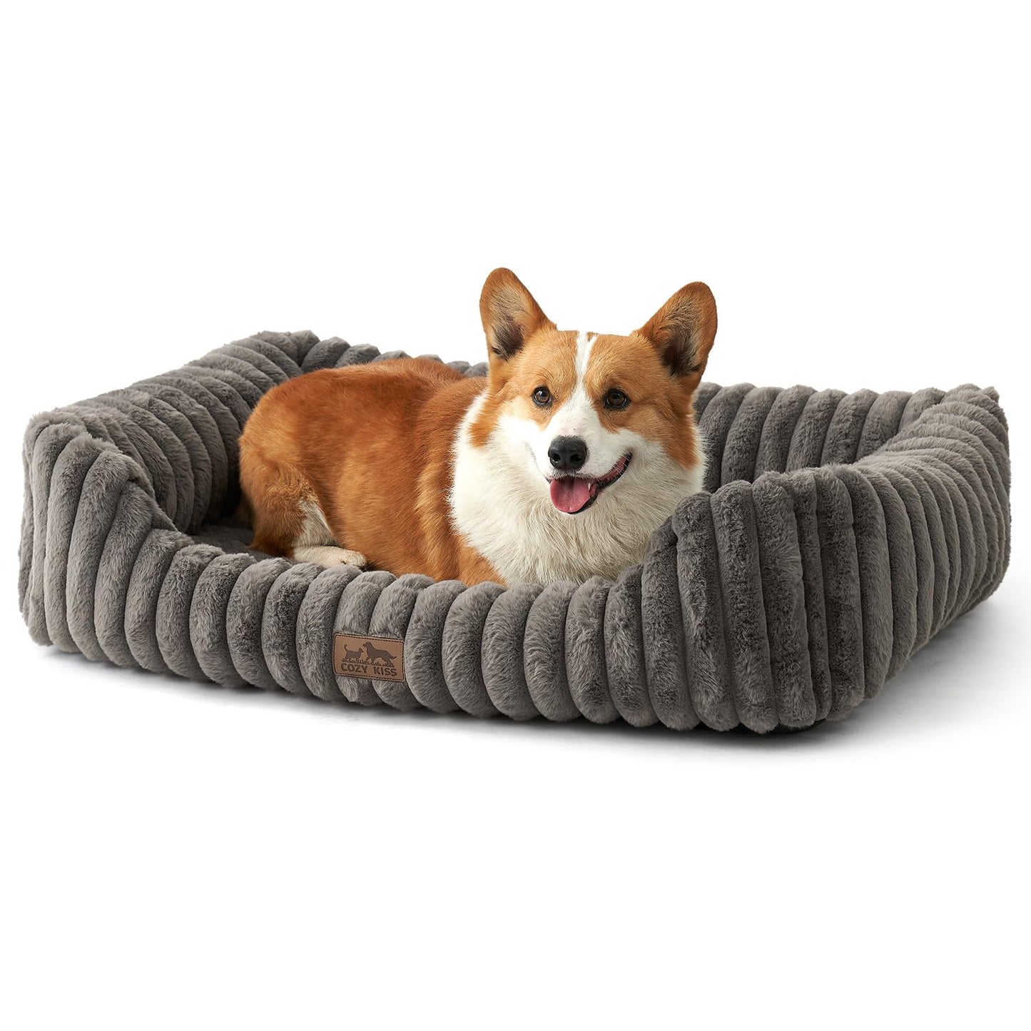 Orthopedic Dog Bed for Medium Dogs & Large Dogs - Washable Rectangle Pet Bed with Anti-Slip Bottom, Soft Calming Cat & Puppy Bed for Indoor Pets (35"x25"x8", Grey)