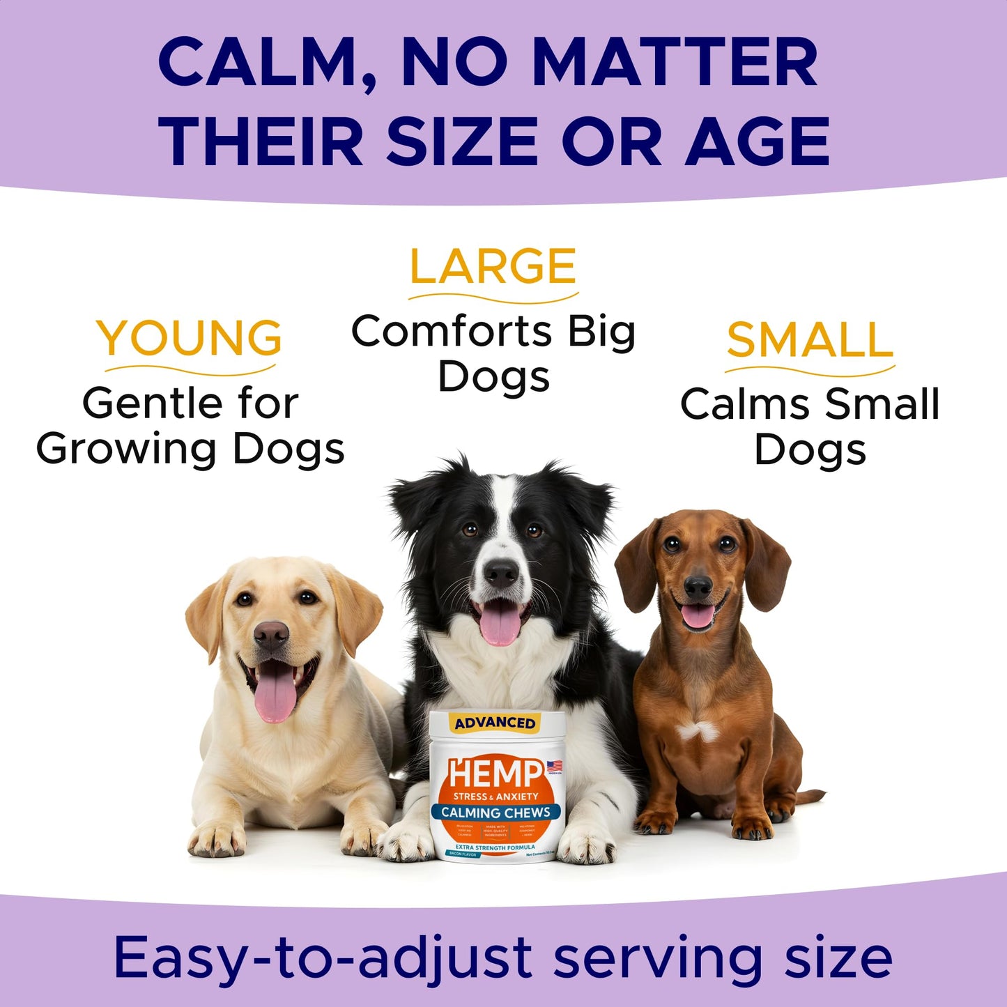 GOODGROWLIES Advanced Calming Chews for Dogs - Hemp Treat + Melatonin + Valerian - Relaxing Bites - Calming Care - Anti-Anxiety & Stress Relief - Made in USA - Calm, Sleep Aid, Storms - 120Ct