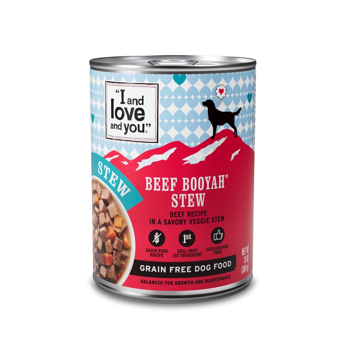 I AND LOVE AND YOU Wet Dog Food - Beef Booyah Stew - Beef Recipe, Grain Free, Filler Free 13oz can, 12pk