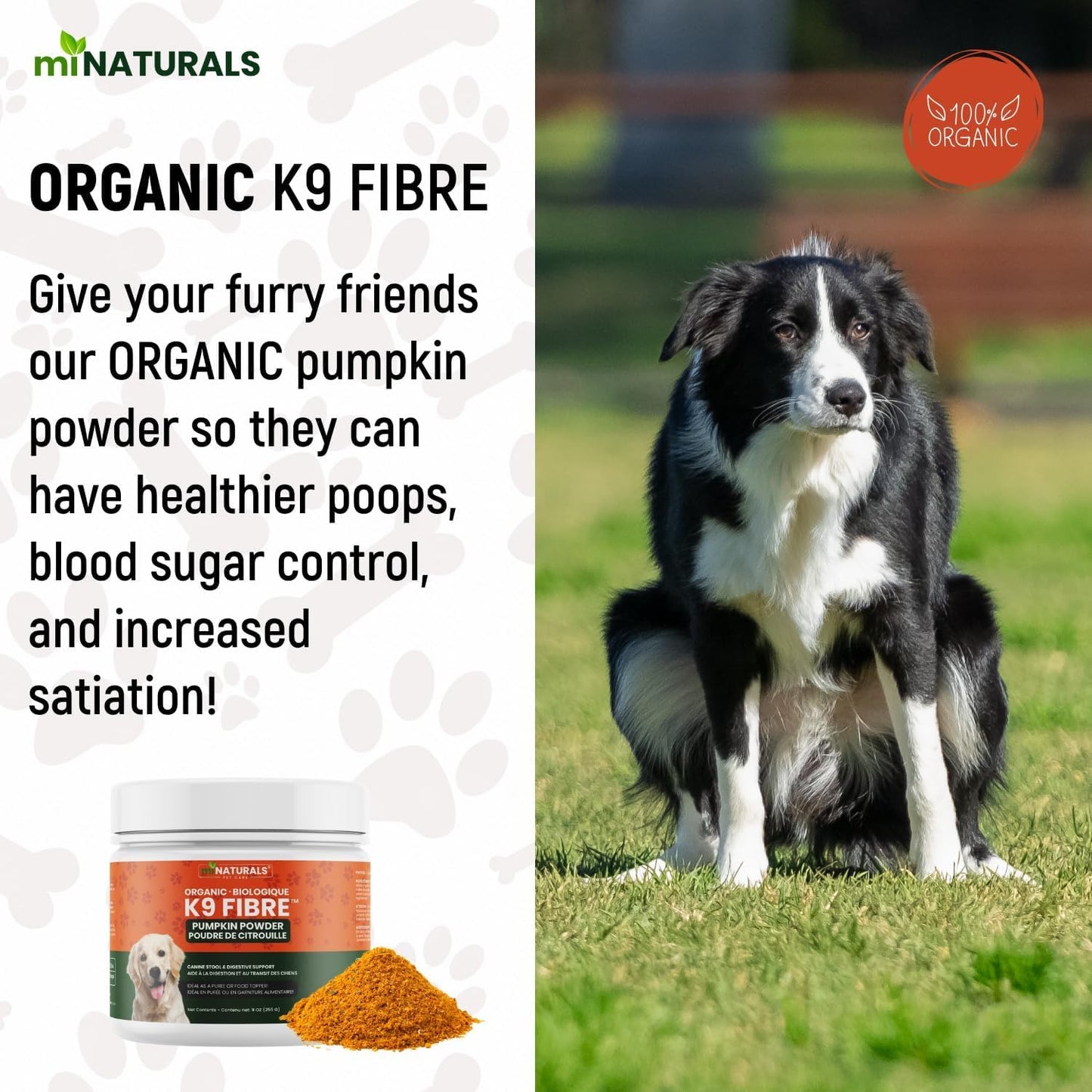 Pumpkin Powder for Dogs Organic 9 oz (255g) Premium Fibre - Canine Stool & Digestive Support - No Diarrhea or Scoots! by miNATURALS