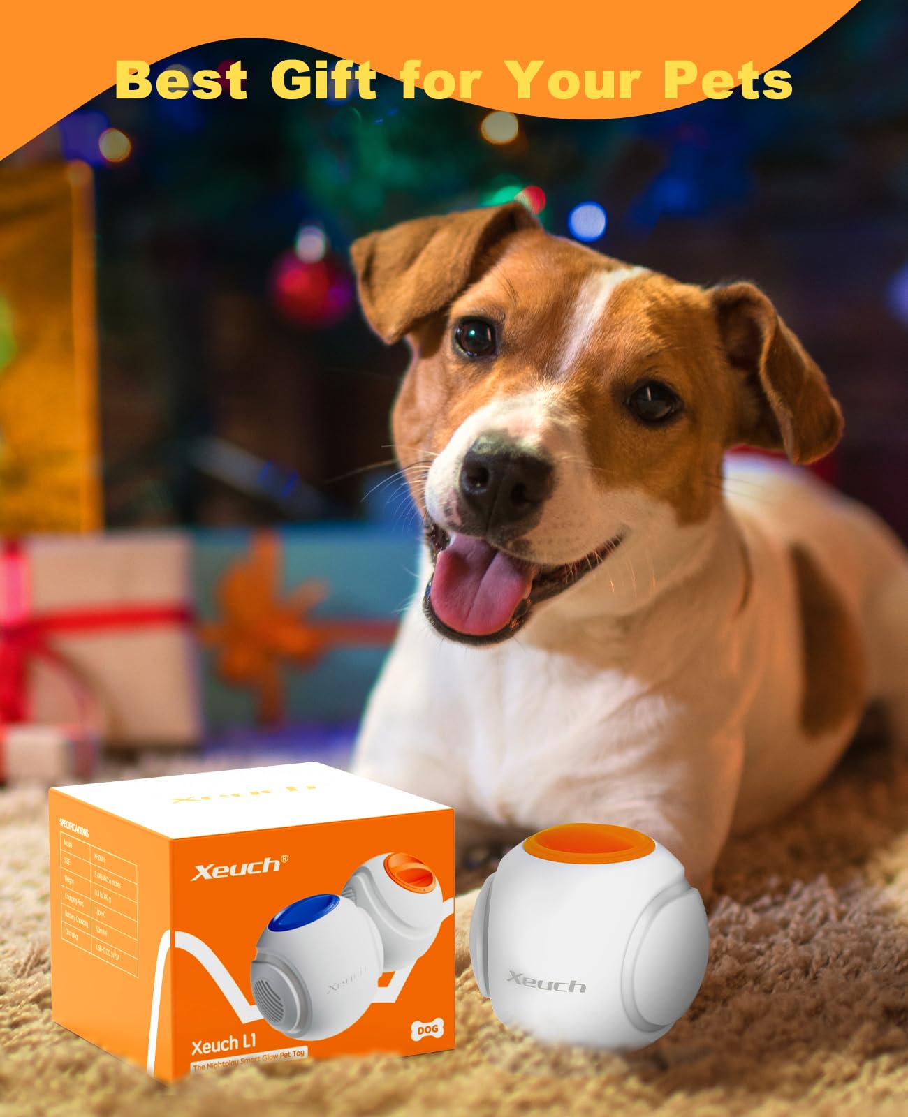 Xeuch Light Up Dog Balls, LED Dog Toy Ball Rechargeable, Bounce-Activated Durable Fetch Ball Grow in The Dark, Night Glowing Toy, Natural Rubber, Color Changing LED, 2.5 inches-Orange