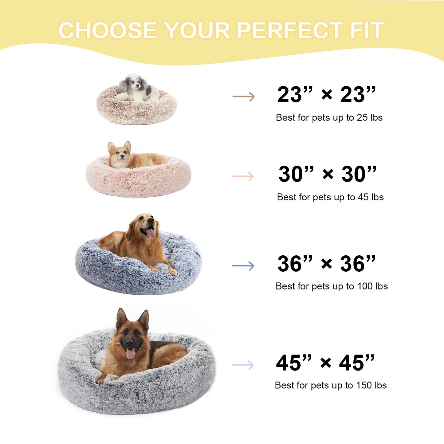 Bedfolks Calming Donut Dog Bed, 36 Inches Round Fluffy for Large Dogs, Anti-Anxiety Plush, Machine Washable (Dark Grey, Large)