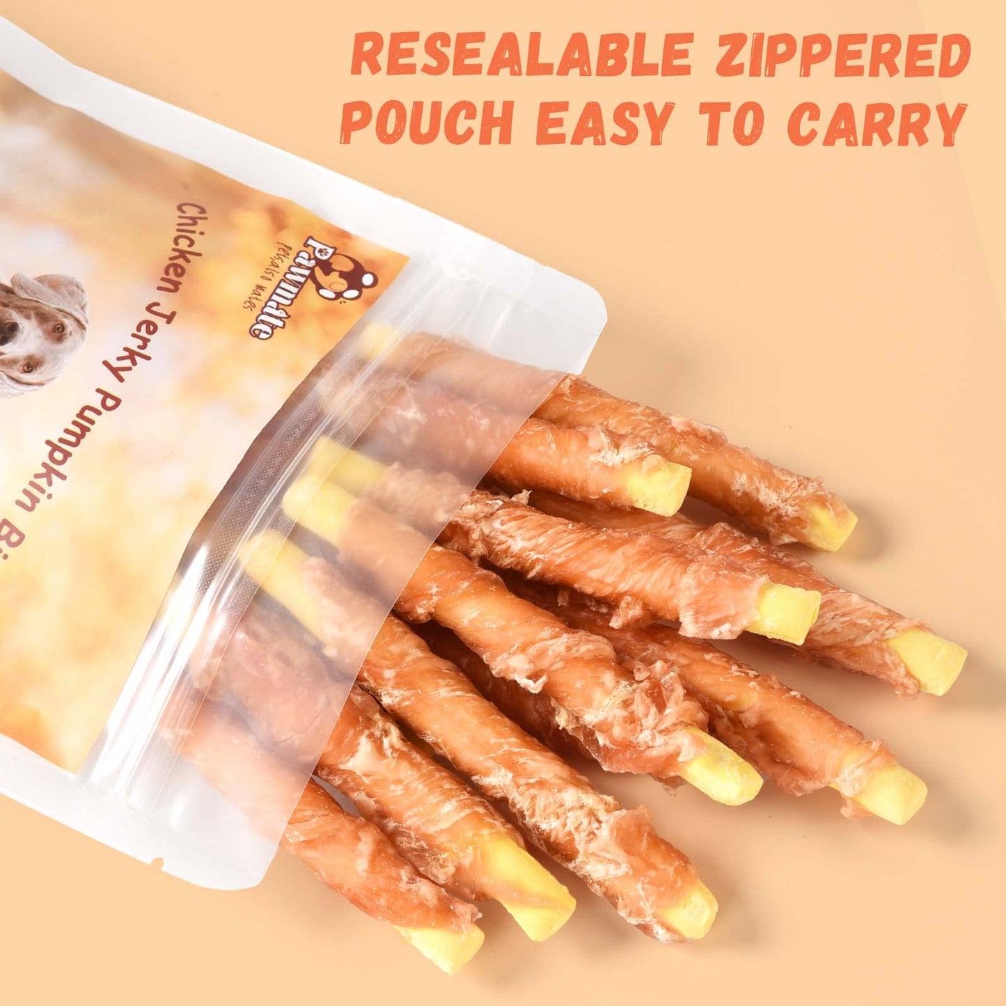 Pawmate Dog Treats Pumpkin Biscuits Chicken Wrapped, Healthy Chewy Snacks High Fiber Low Fat, Training Treats for Small Medium Large Dogs, 10.6 oz