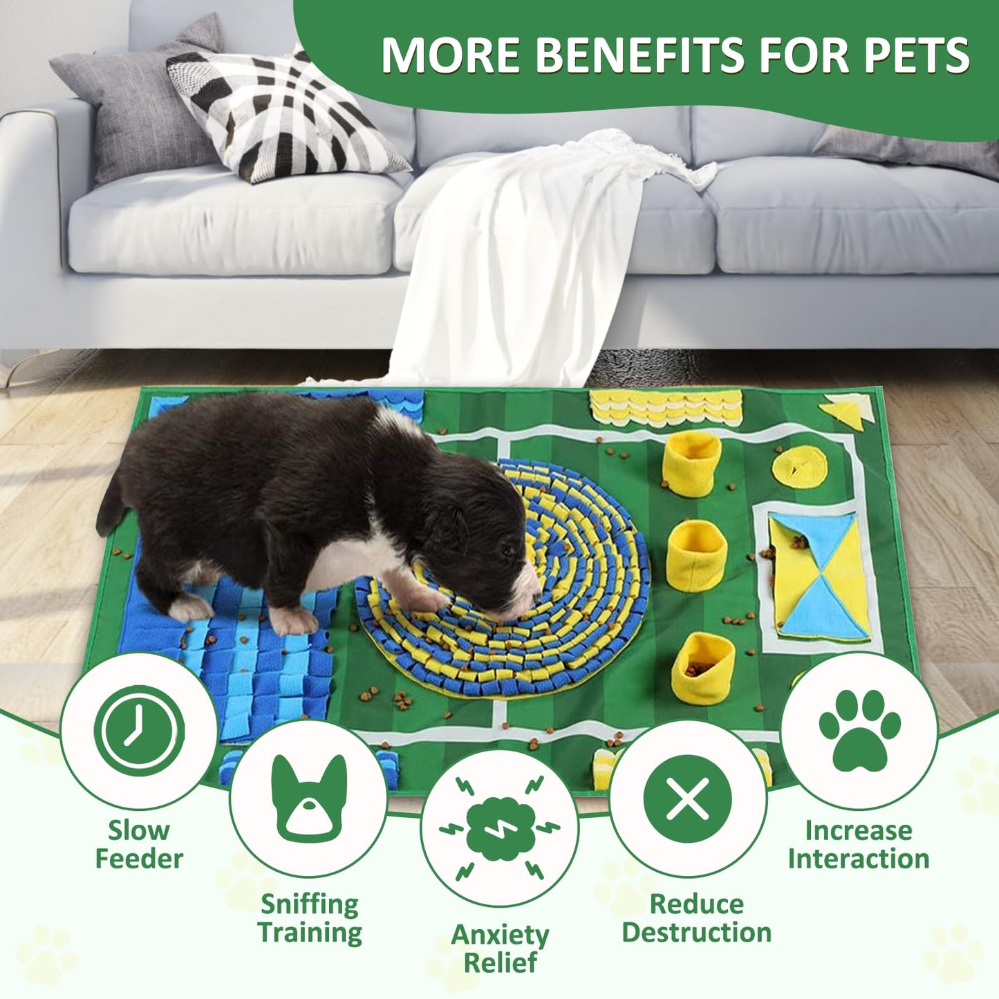 Esoes Snuffle Mat for Dog 25.98''x39.76'' Snuffle Mat for Dogs Large Breed Interactive Puzzle Dog Food Mats for Boredom&Mental Stimulation Enrichment Feeding Game Sniff Mat Help Slow Eating&Keep Busy