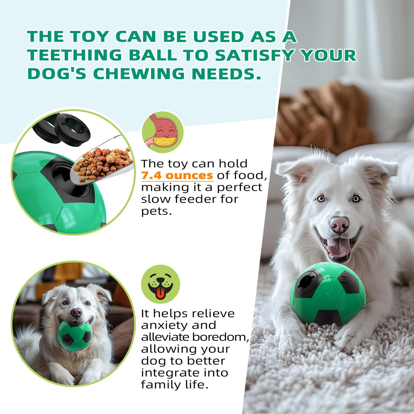 Rensh Interactive Dog Toys Soccer Ball, Indestructible Dog Balls Perfect for Large Medium Breed, Dogs Puzzles for Smart Dogs & Treat Dispensing Dog Toys to Keep Them Busy, Dog Slow Feeder Treat Ball