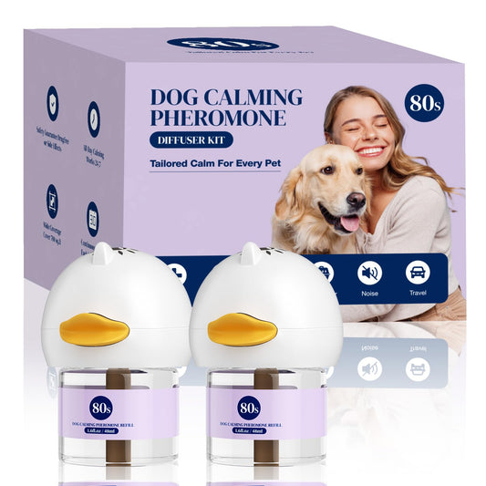 80S Calming Diffuser for Dog, Dog Pheromones Calming Plug in Diffuser, Stop Peeing, 30 Days Continuous Stress & Anxiety Relief for Dogs, Barking, Fear of Thunderstorms, 2 Diffuser 2 Refill