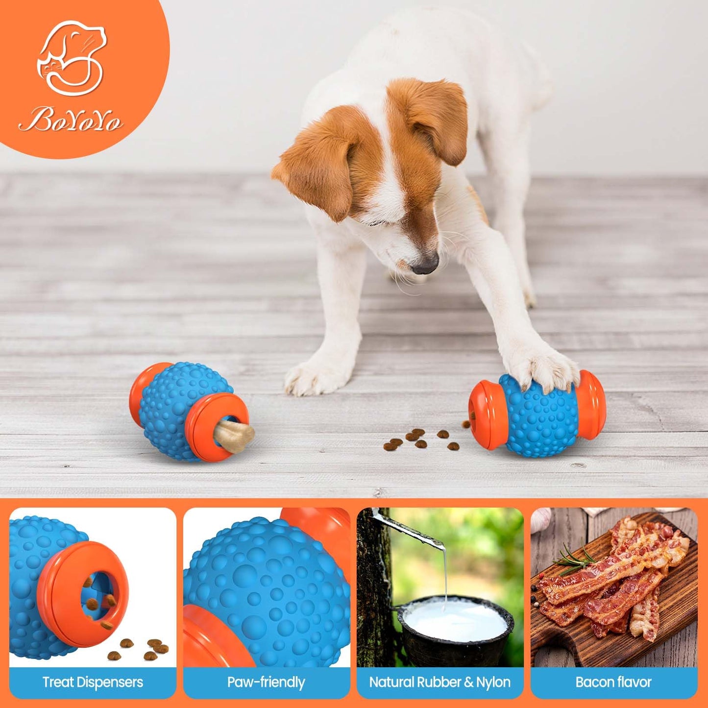 BoYoYo Interactive Dog Toys Treat Dispenser - Slow Puzzle Feeder for Large Dogs, Durable Rubber Chew Toys, Mental Stimulation for Anxiety Relief & Boredom