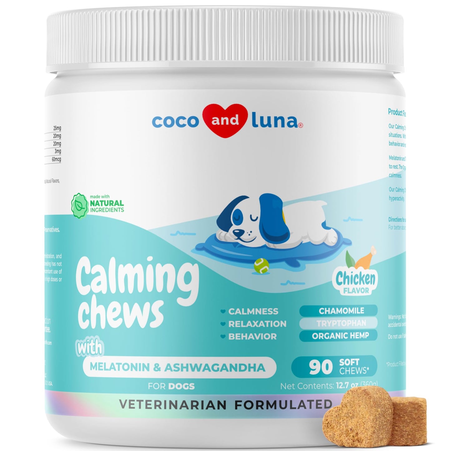 Calming Chews for Dogs Composure & Relaxation - 90 Soft Chews - with Hemp, Melatonin & Ashwagandha for Anxiety Relief, Separation Stress, Noise, Thunder, and Barking.