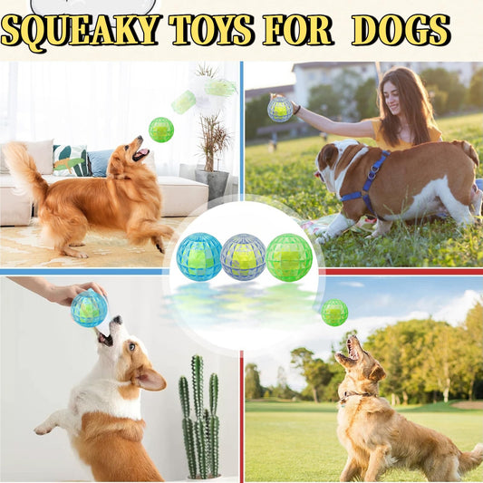 Jatmira 3Pcs Dog Ball Toy for Aggressive Chewers Cute Interactive Fetch Toys Tennis Ball Included Floating Squeaky Durable Pack of 3