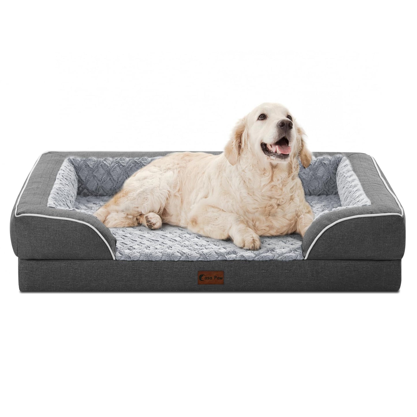 Casa Paw Orthopedic XL Dog Bed for Extra Large Dogs, Waterproof Memory Foam Dog Beds with Sides, Non-Slip Bottom and Egg-Crate Foam Big Dog Couch Bed with Removable Washable Cover(X-Large,Dark Grey)