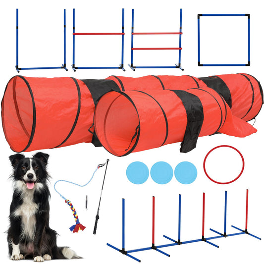 YITAHOME Dog Agility Equipments: Includes Flirt Pole, 3 Flying Discs, 2 Agility Tunnel, 3 Jumps, 6 Weave Poles, Pause Box, Agility Course Set for Backyard, Indoor, Outdoor
