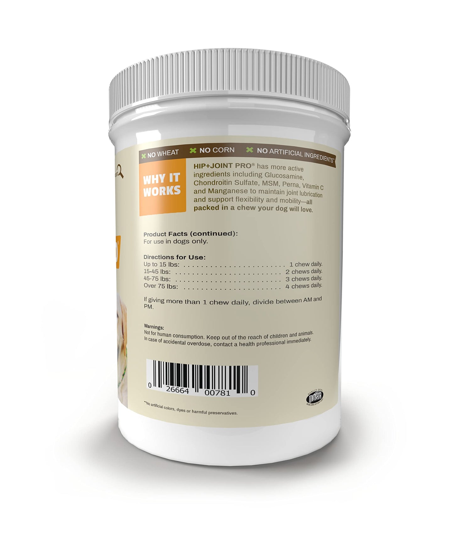 Pet Naturals Hip and Joint Pro with Glucosamine, Chondroitin and MSM, Duck Flavor, 130 Chews - Vet Recommended Maximum Strength Hip and Joint Supplement for Dogs