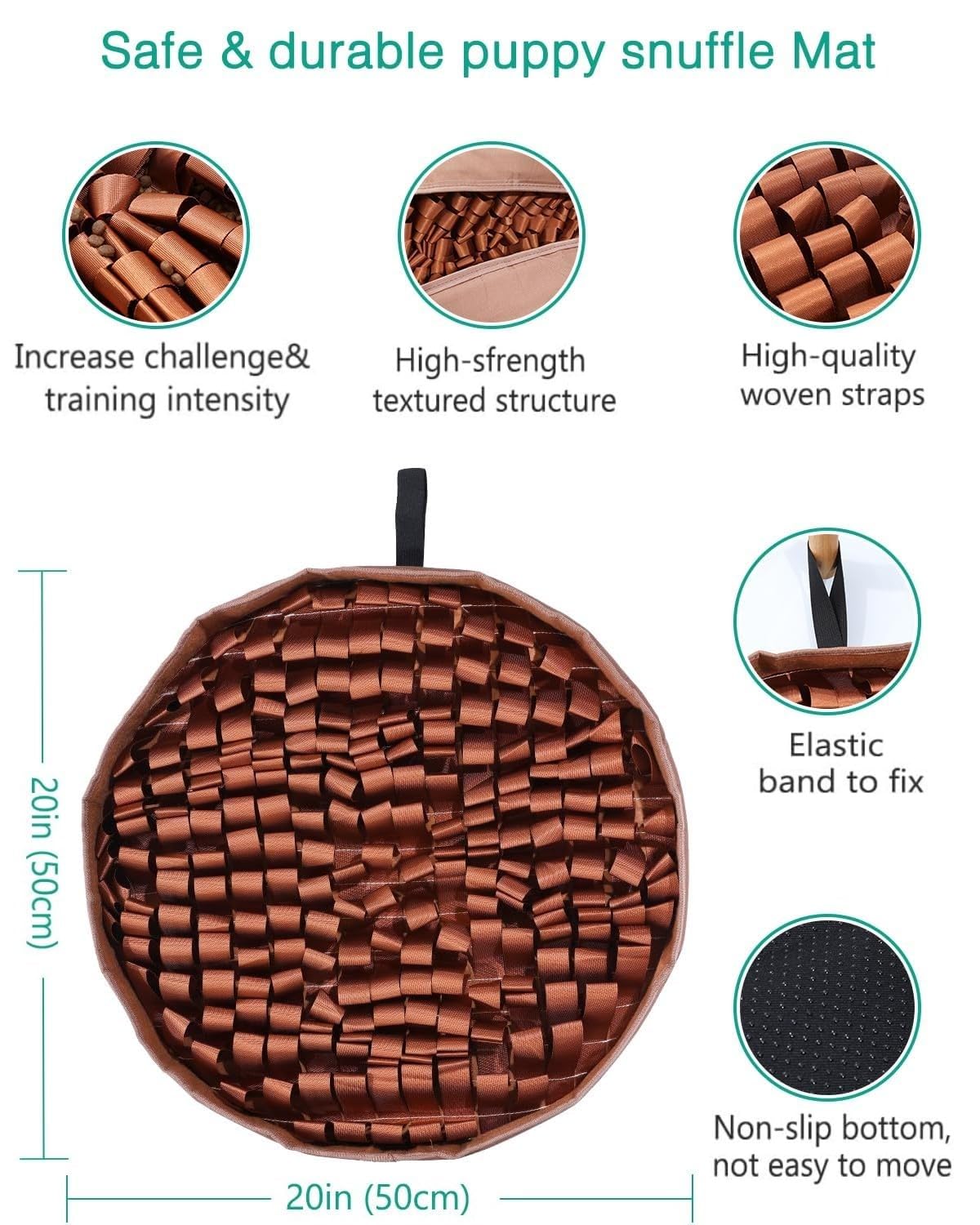 ORIA 20"x20" Snuffle Mat for Dogs, Interactive Puzzle Toy for Small & Medium Breeds, Slow Feeder Mat for Boredom, Encourages Foraging Skills and Mental Stimulation