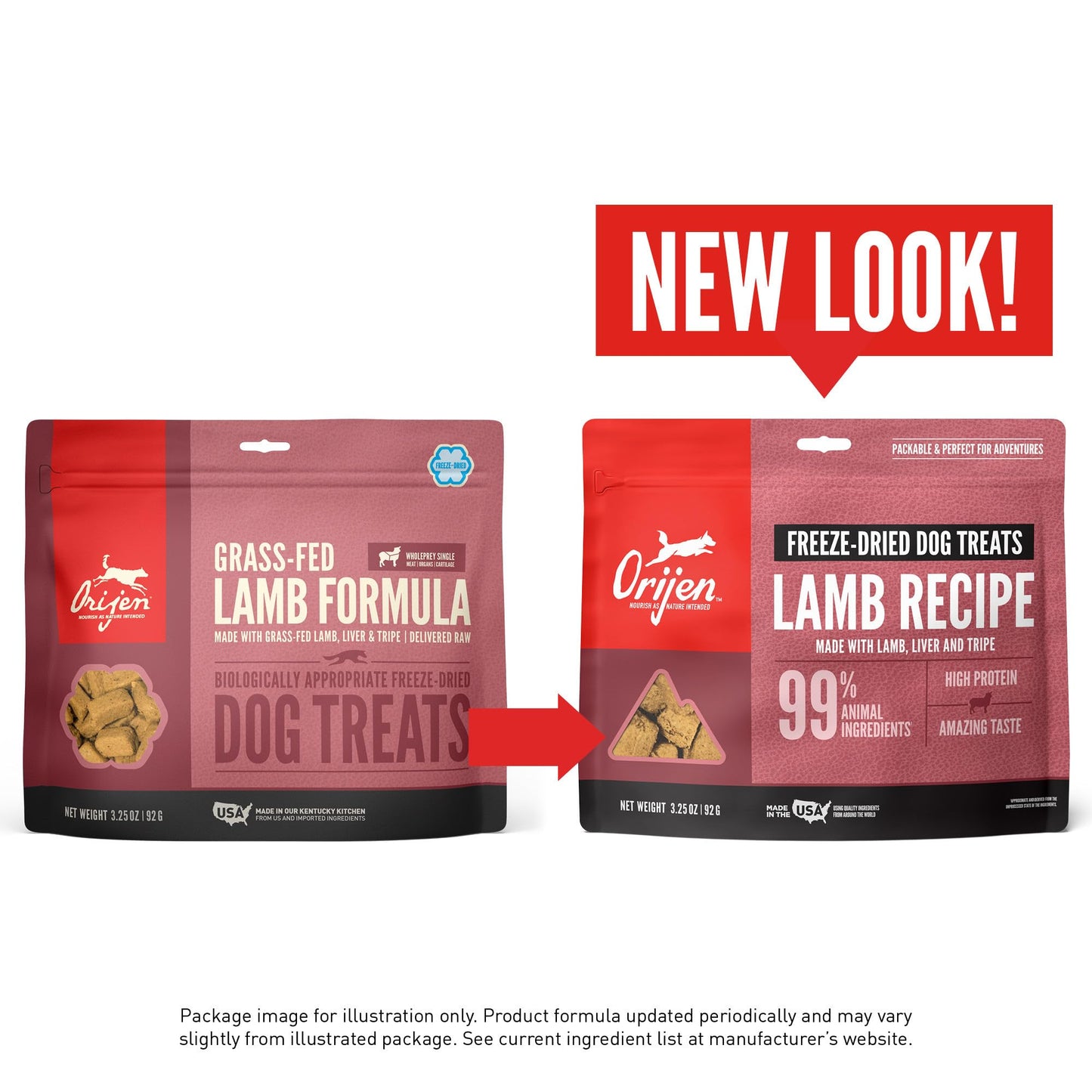 ORIJEN Grain Free High Protein Freeze Dried Dog Treats Grass Fed Lamb Recipe 3.25oz Bag