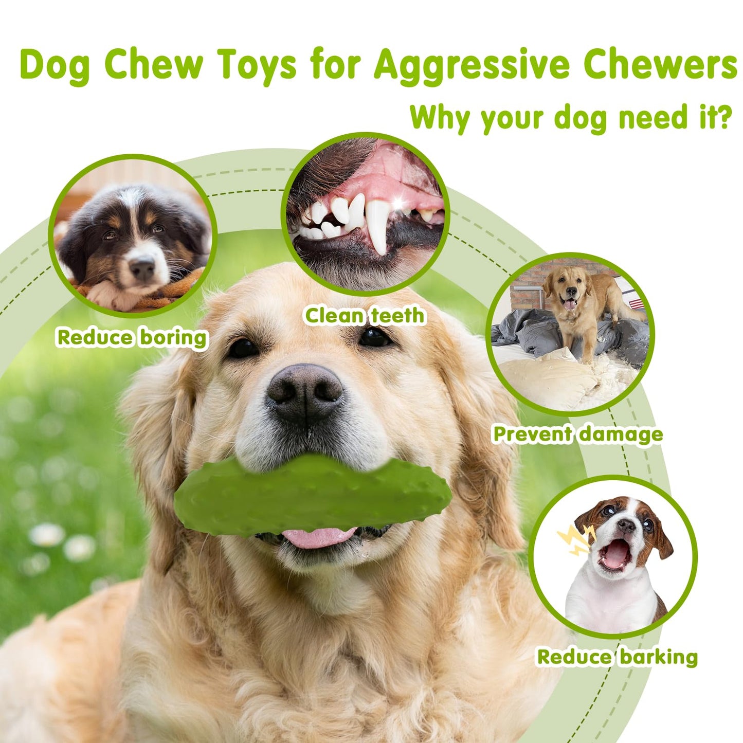 LIFLIX Tough Squeaky Dog Toys, Durable Dog Chew Toy with Natural Rubber, Teething Toys for Medium Large Breeds, Cucumber Pickle Shape