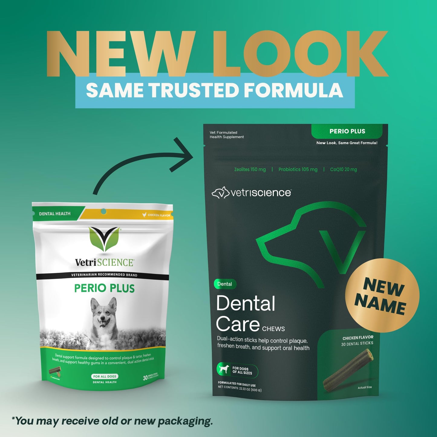 VetriScience Healthy Mouth Dental Chews, Perio Plus Sticks for Dogs, with Probiotics, Spirulina & Zeolites, Breath Freshening, Plaque & Tartar Control, Chicken, 30 Count