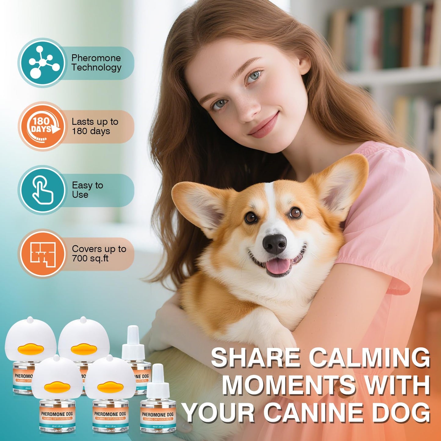 Dog Calming Pheromones Diffuser to Calm Pet 10 In 1 Advanced Kit Appeasing Pheromone Diffuser for Anxiety Relief (4 Plug in+6 Pack 48ml Refill) Reduce Aggression Fighting Barking Stress (Tasteless)