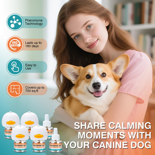 Dog Calming Pheromones Diffuser to Calm Pet 10 In 1 Advanced Kit Appeasing Pheromone Diffuser for Anxiety Relief (4 Plug in+6 Pack 48ml Refill) Reduce Aggression Fighting Barking Stress (Tasteless)